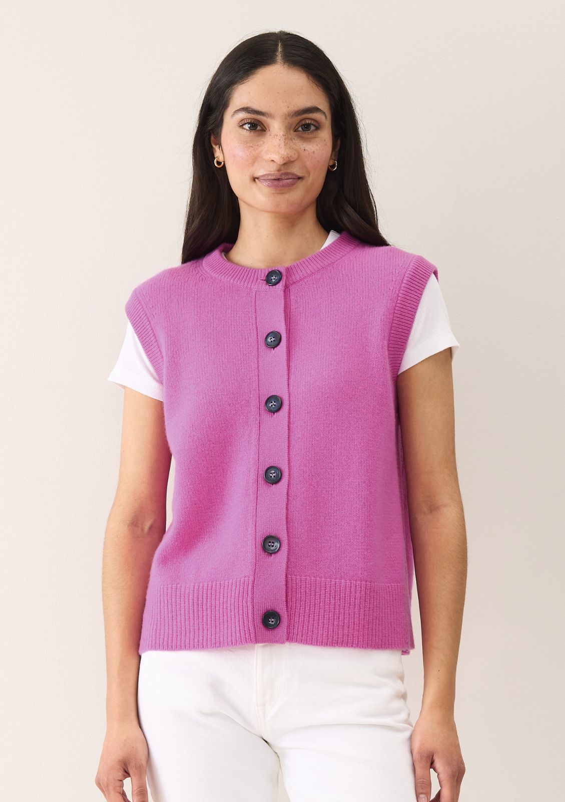 Contrast Button Waistcoat in Tyrian Pink