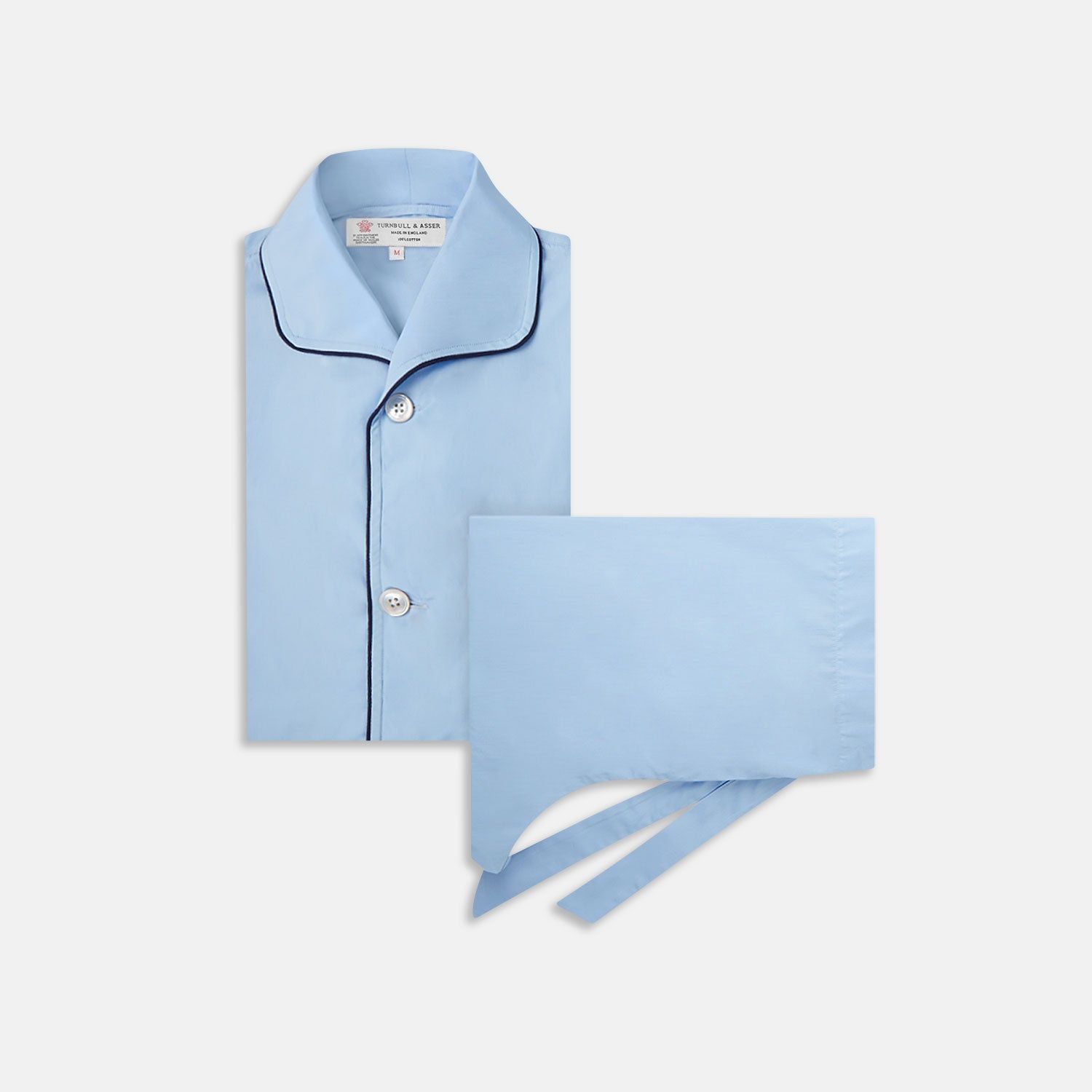 Light Blue Piped Cotton Pyjama Set