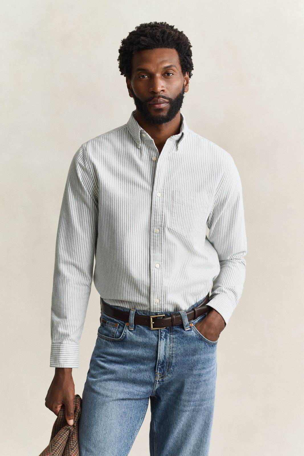 Striped Brushed Oxford Shirt - CLEAR SKY