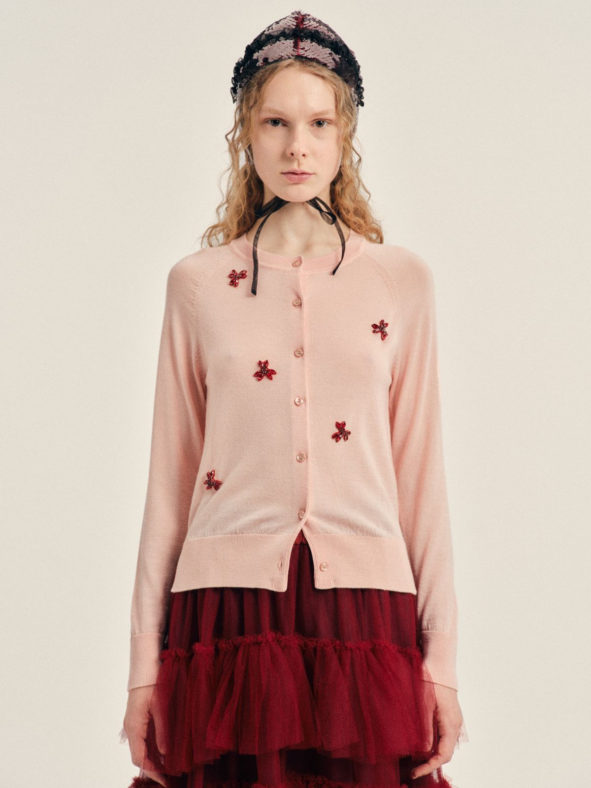 Embellished Classic Merino Silk Cardigan
