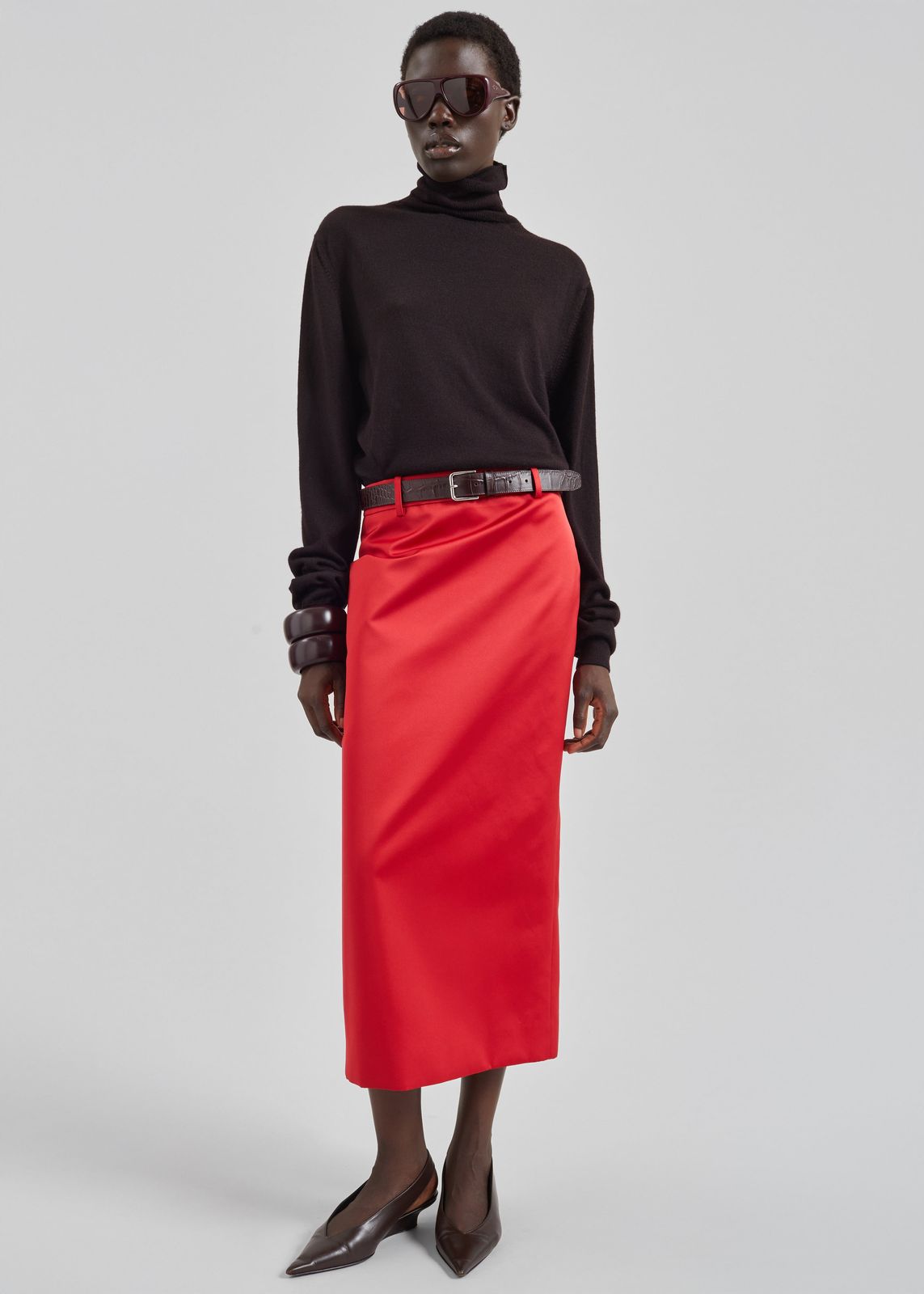 Alrose Satin Midi Skirt - Red