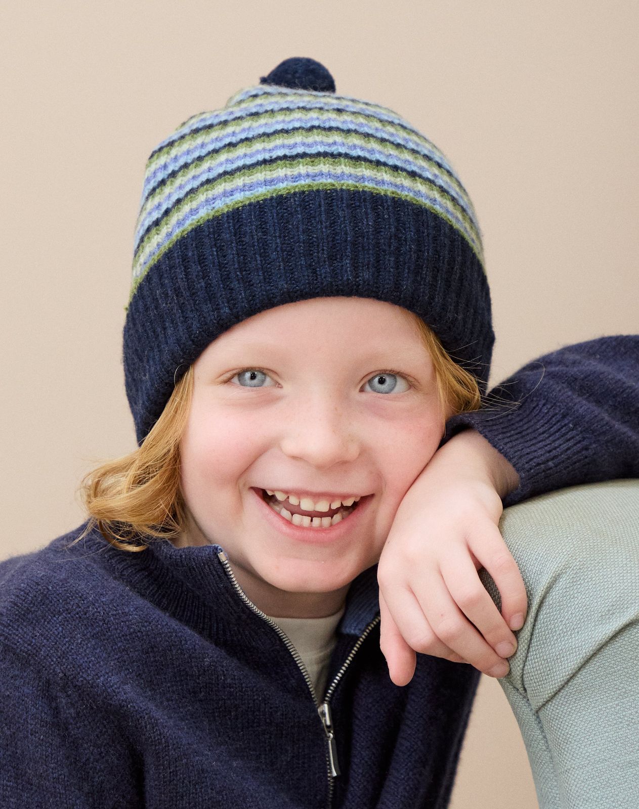 Cashmere Stripy Pompom Hat