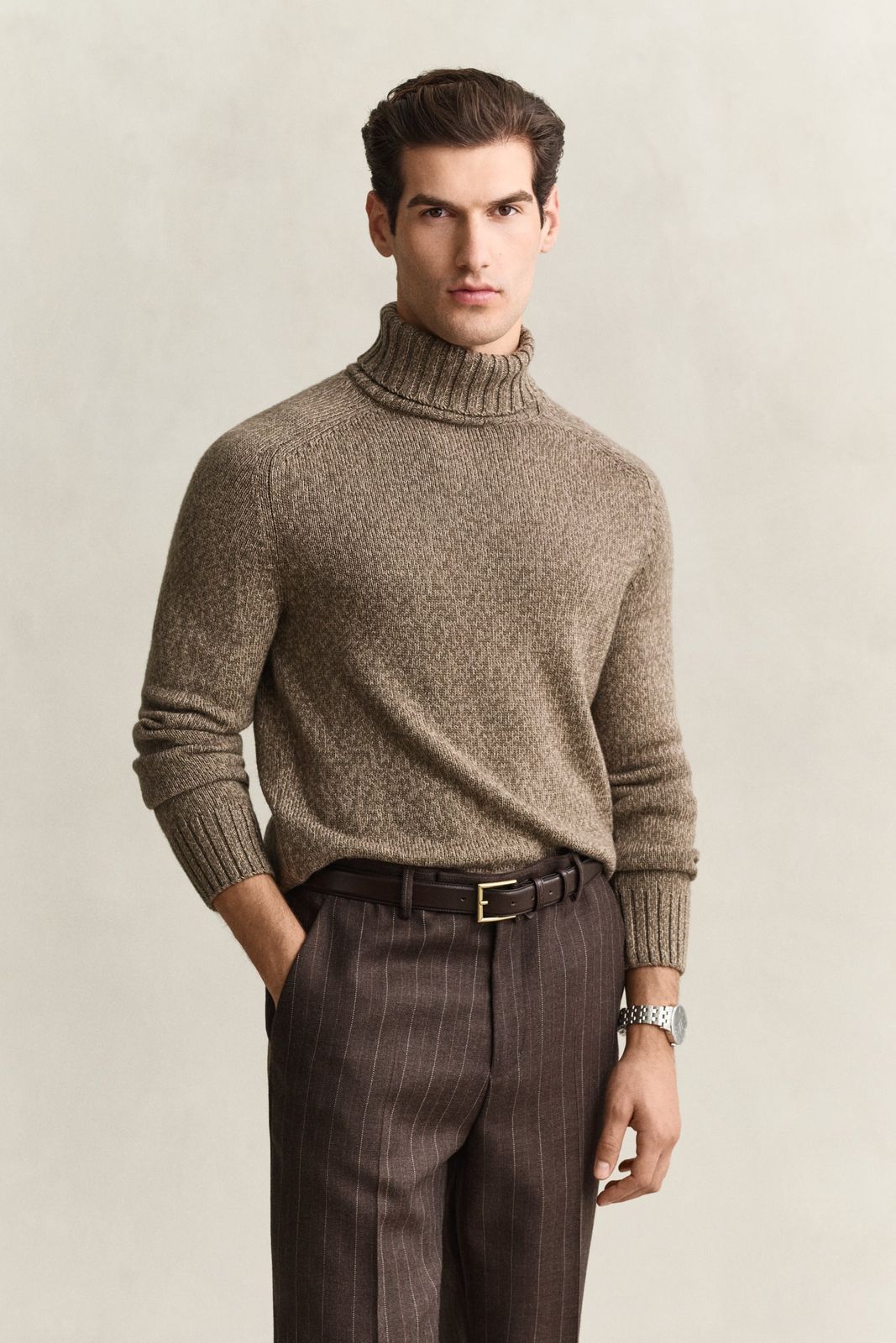 Wool Mouliné Blend Turtleneck Sweater - FADED TAUPE