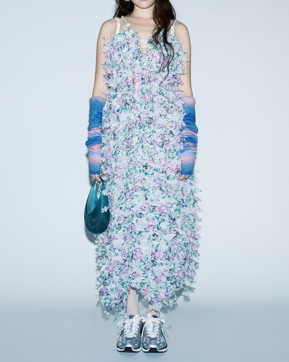 TEXTURED FLOWER DRESS W/ LASER CUT