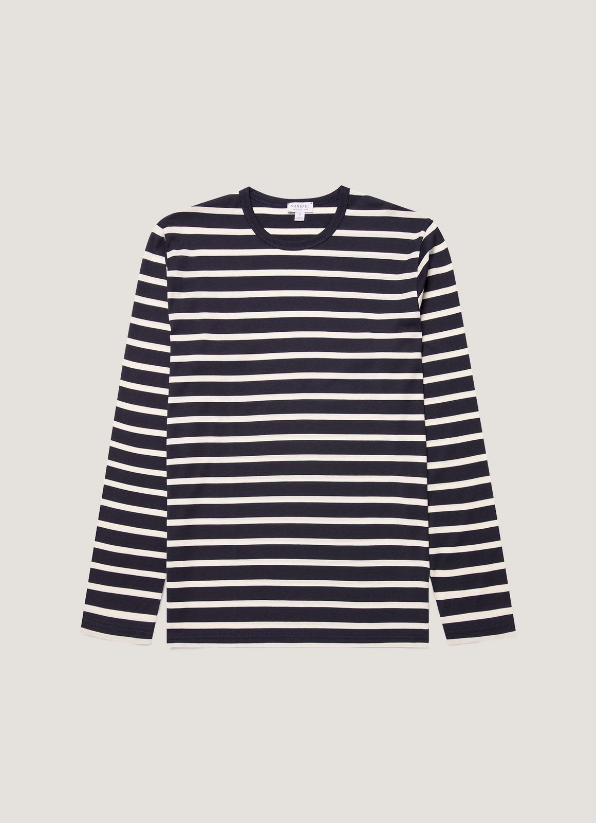 Men's Long Sleeve Classic T-shirt in Navy/Ecru Breton Stripe