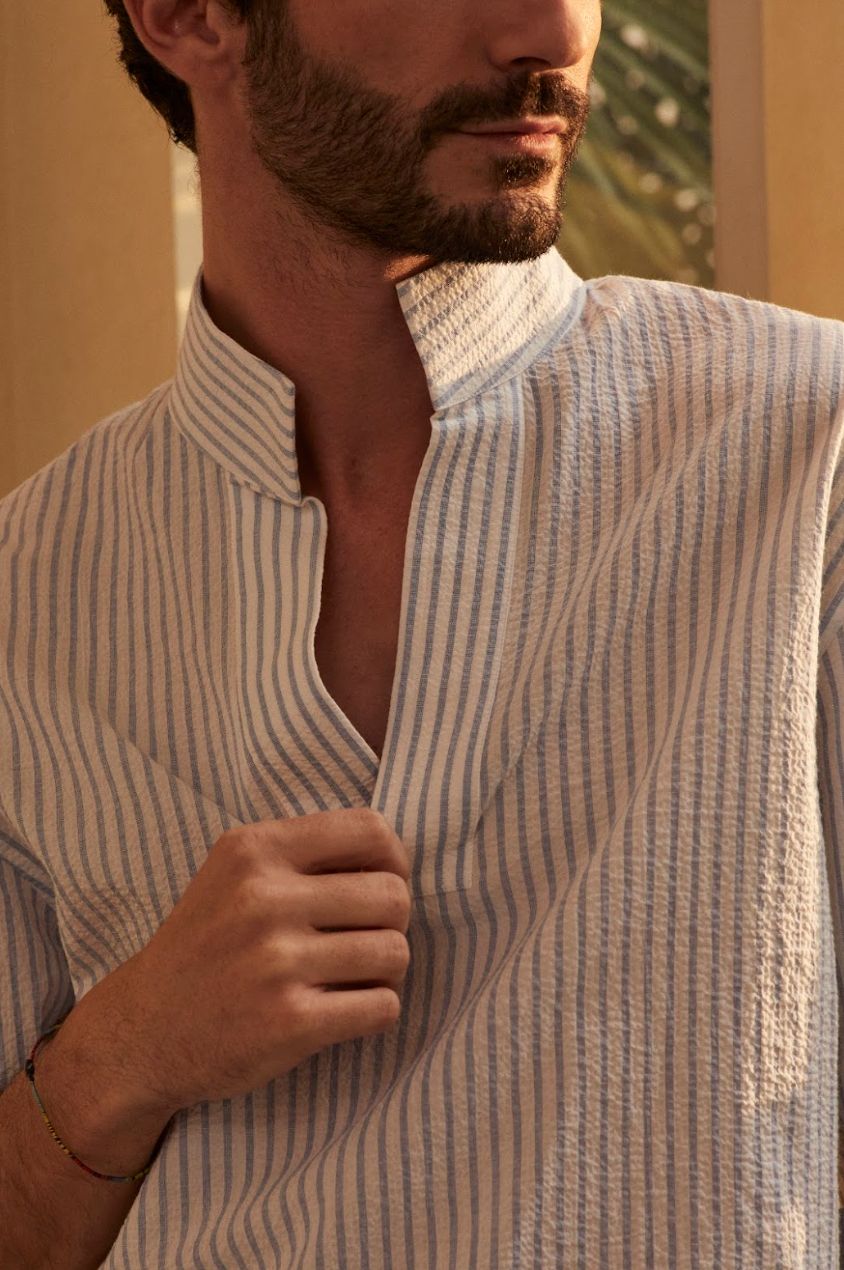 Chemise SCULPTEUR Seersucker Rayée Bleue