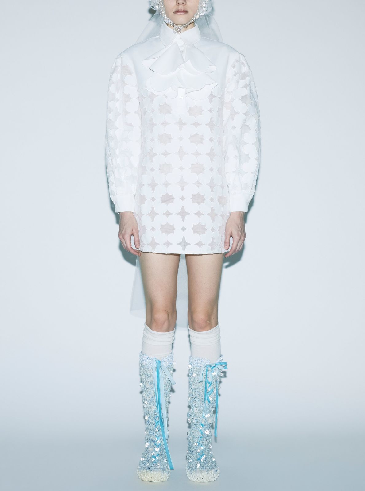 SF MONOGRAM DRESS WITH RUFFLE COLLAR