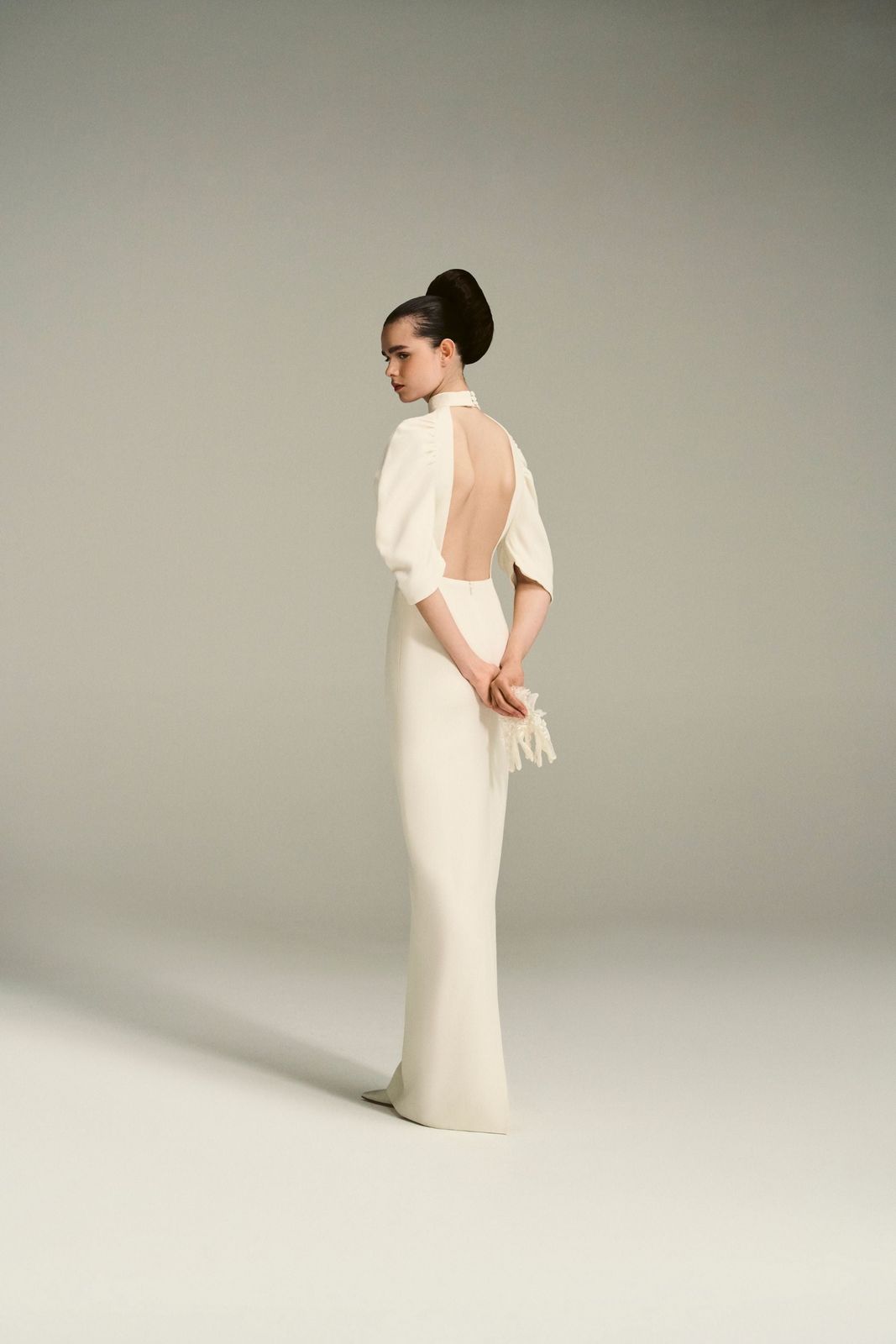 Sharonella Bridal Dress In Ivory Double Wool Crepe