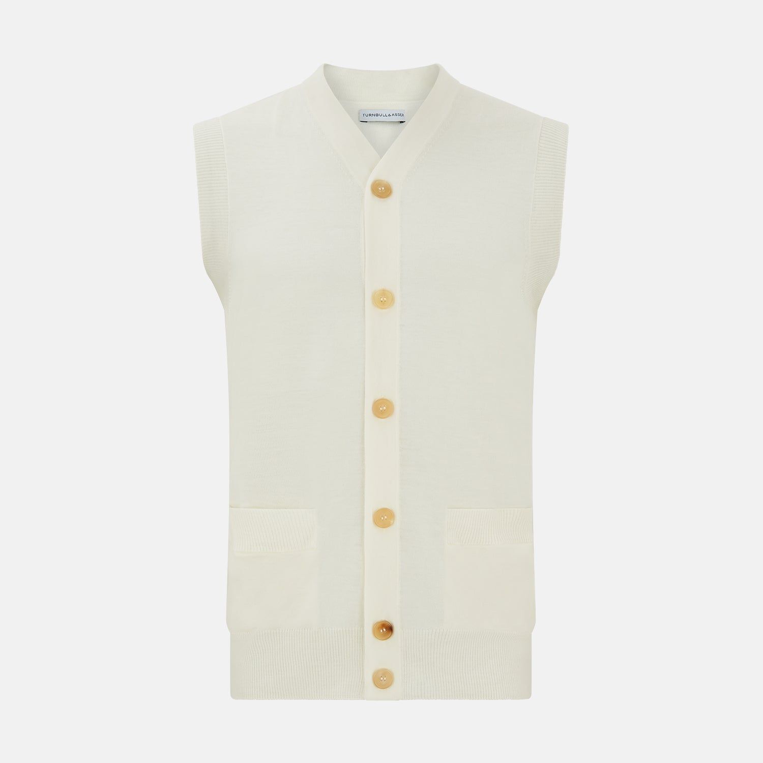 Ecru Fine Merino V-Neck Sleeveless Cardigan