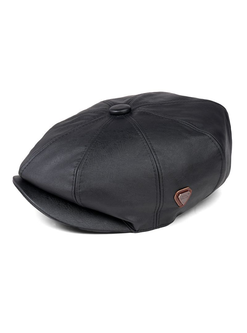 Paolo Black Leather Flat Cap