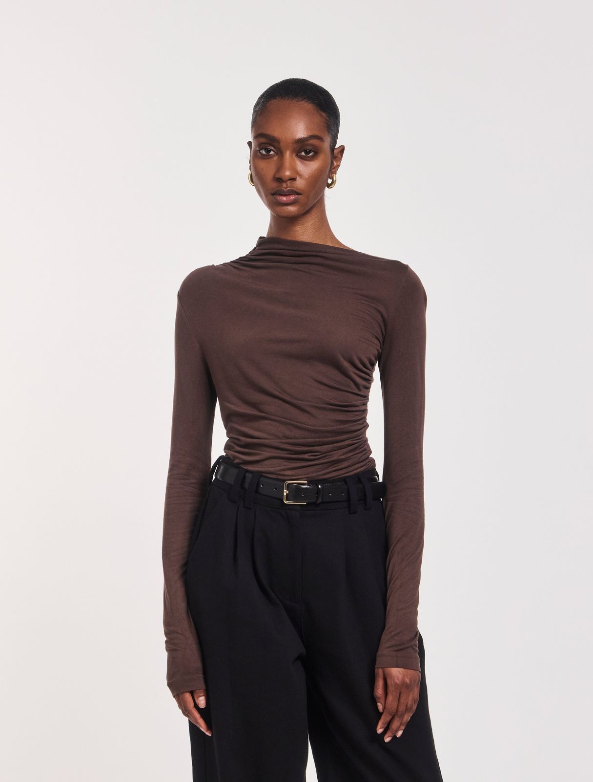 Iphis Draped Long Sleeve Top in Bracken
