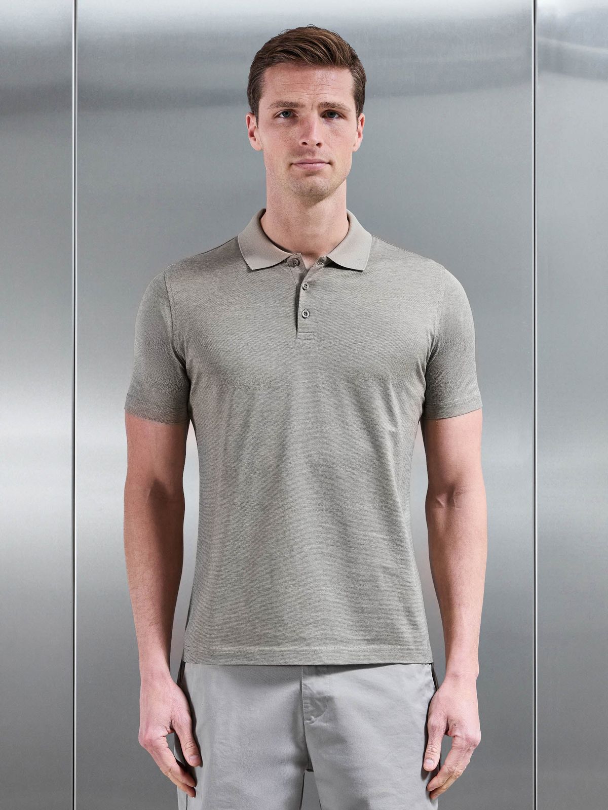 Fine Stripe Mercerised Polo Shirt in Olive