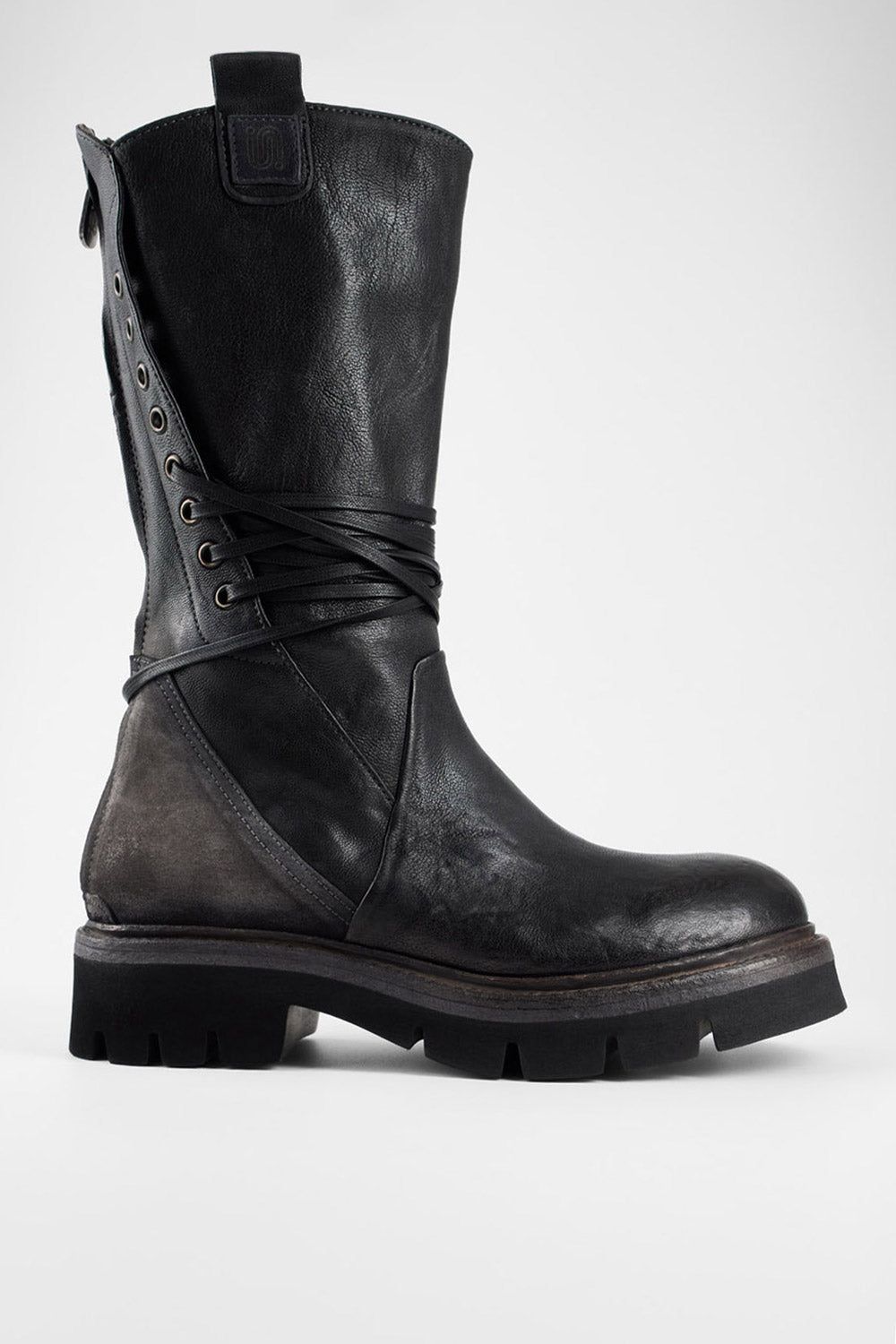 BLAKE dusk-grey welted back-laced boots.