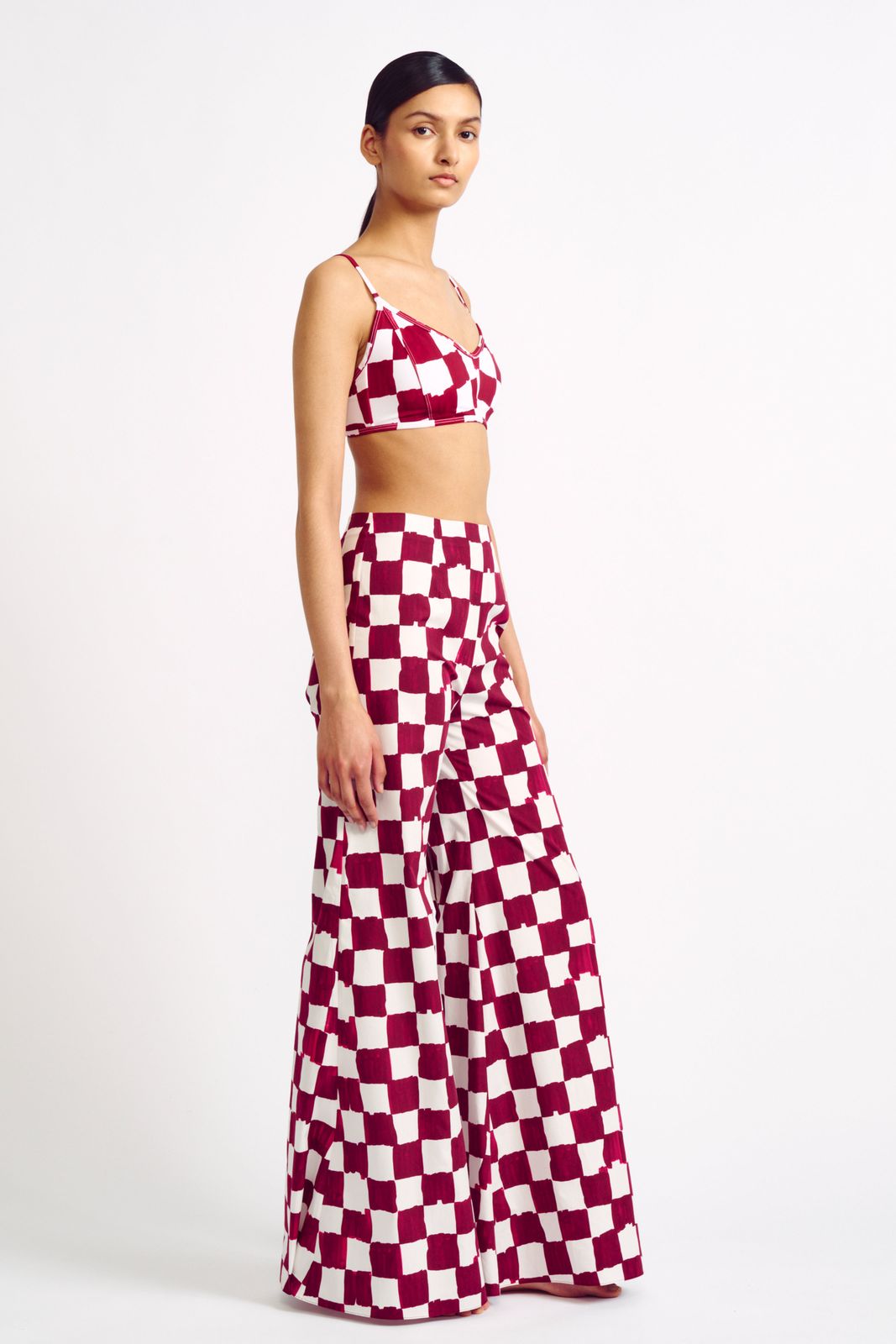 Capri Red Checkerboard Print Cotton Trousers