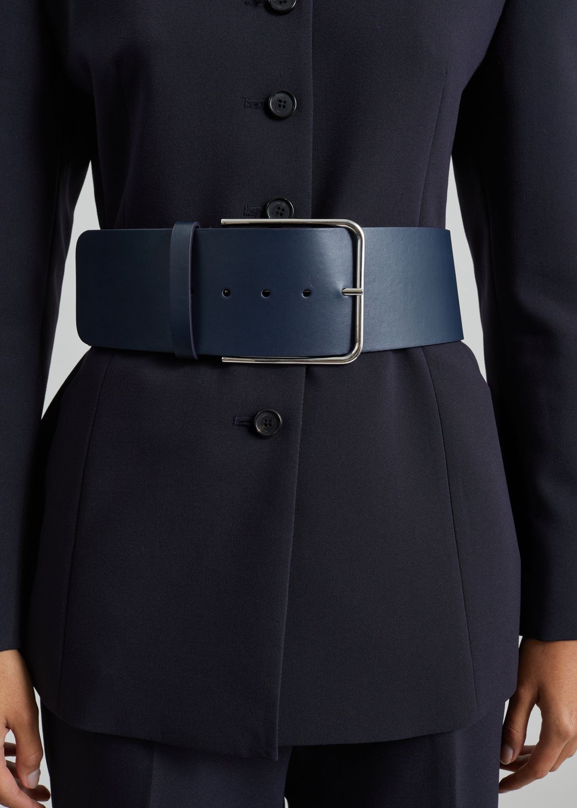 Calan Leather Wide Belt - Navy