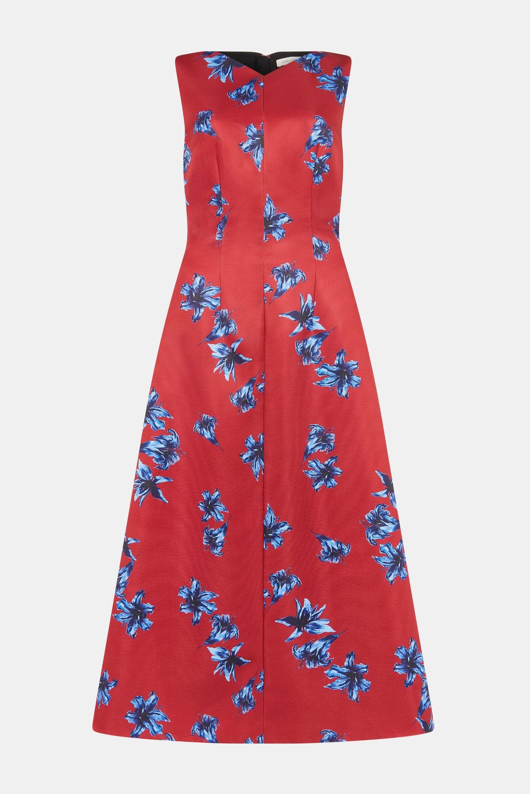 Octavie Dress In Red & Blue Festive Lillies Taffeta Faille