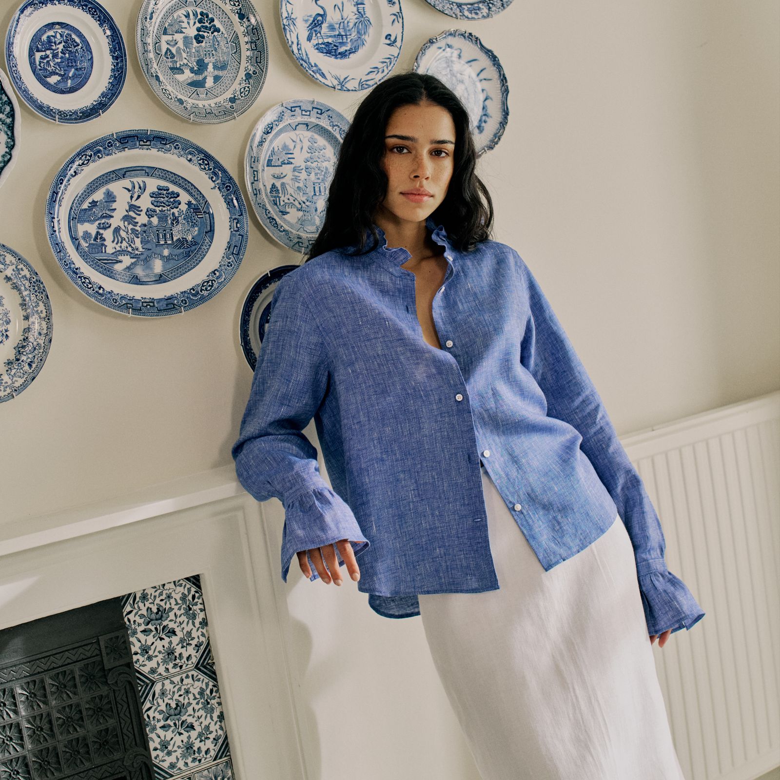 Kew Blouse: Linen, Lapis Blue