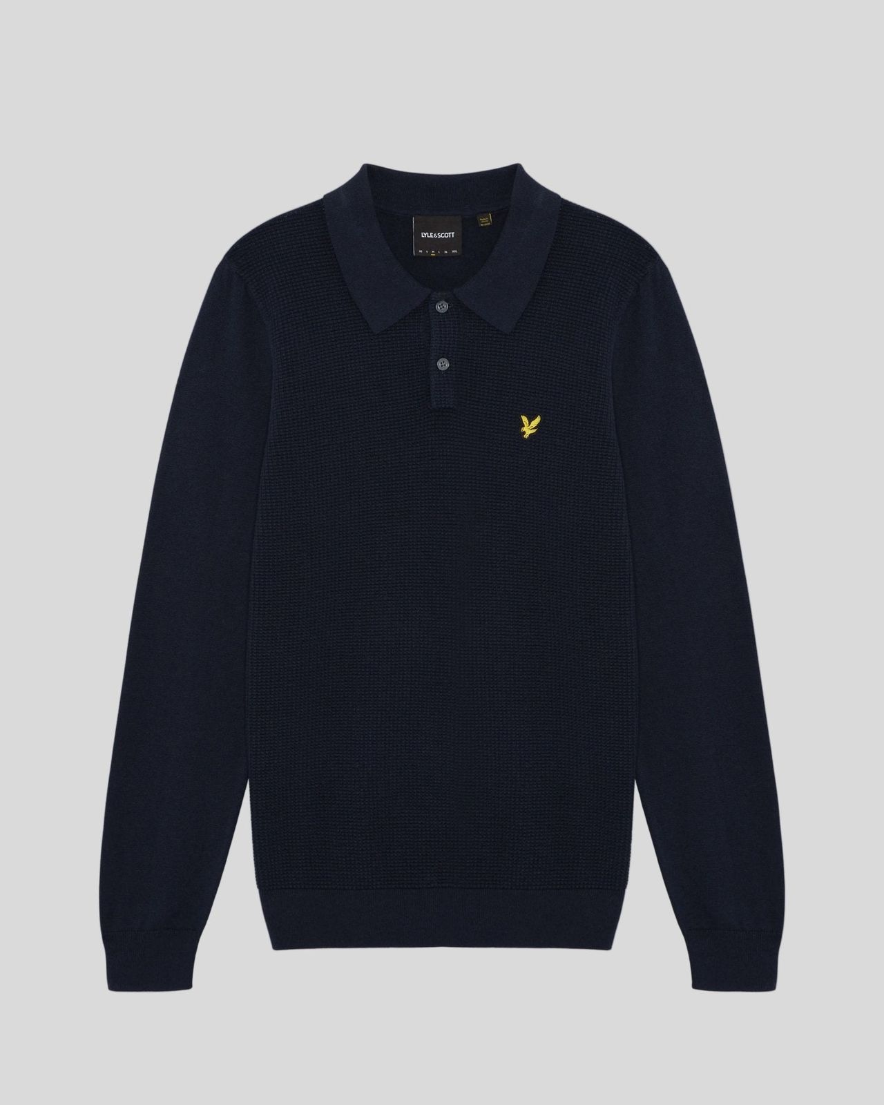 Waffle Knitted Long Sleeve Polo Shirt