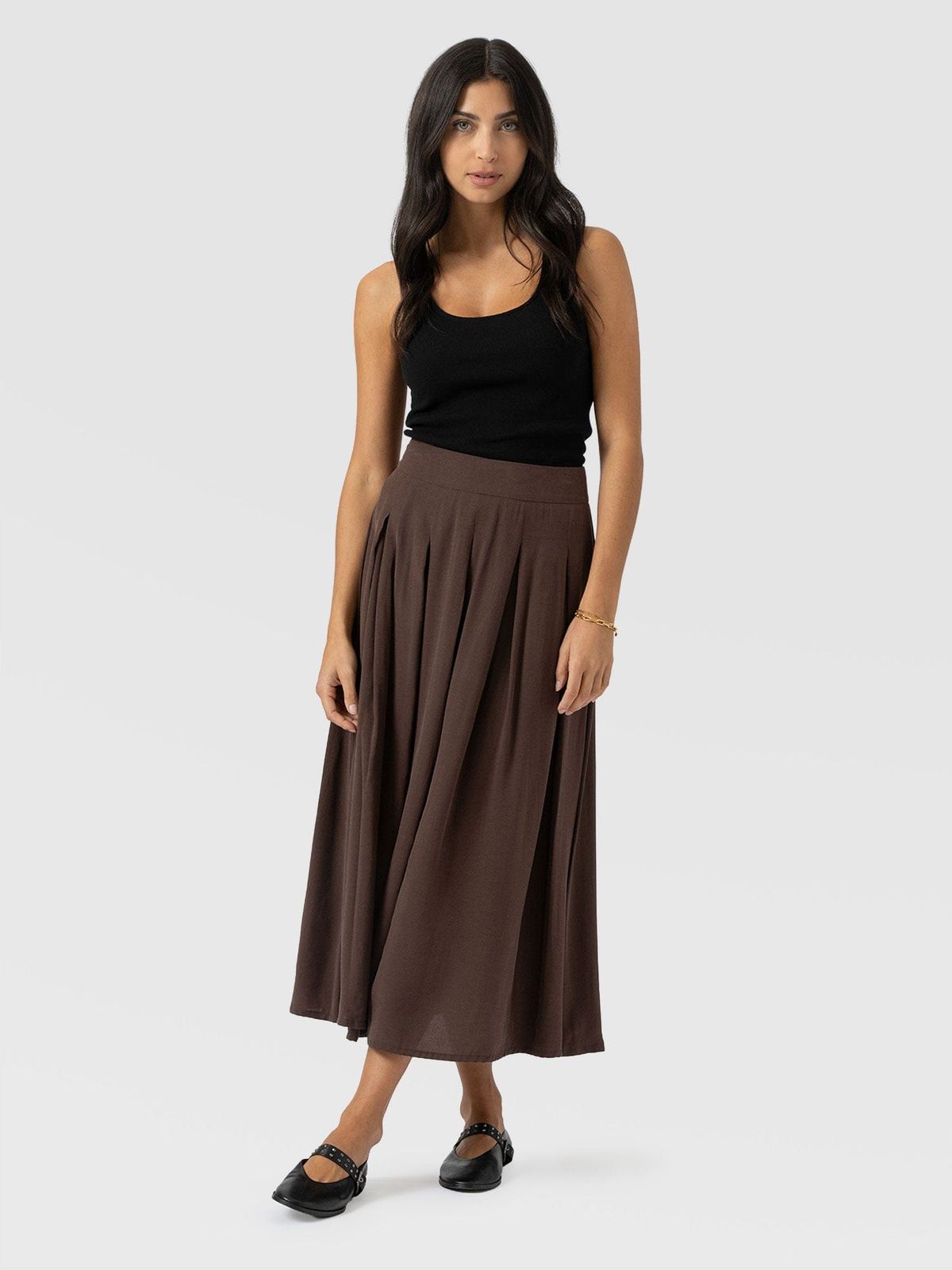 Eliza Pleated Skirt - Brown