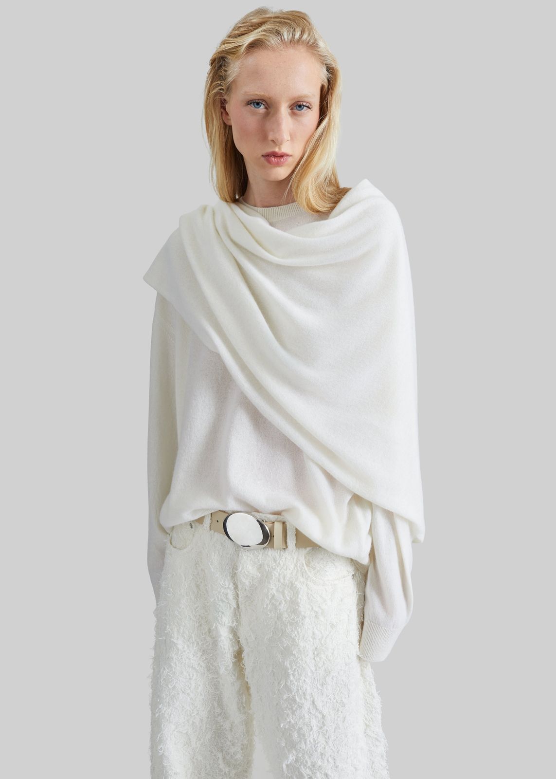 Darkpark Addison Wool Knit Scarf Top - White