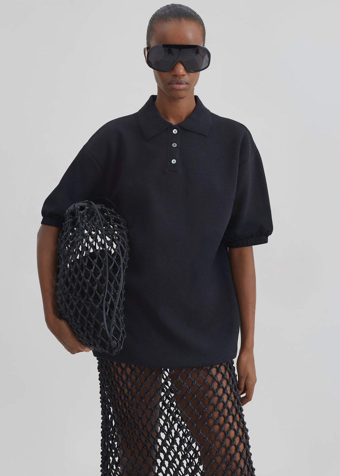 Nola Knit Polo Top - Black