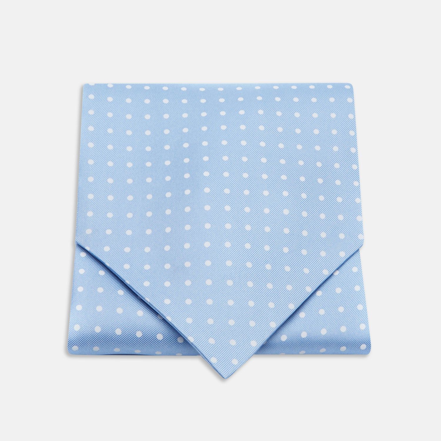 Sky Blue and White Medium Spot Silk Ascot Tie