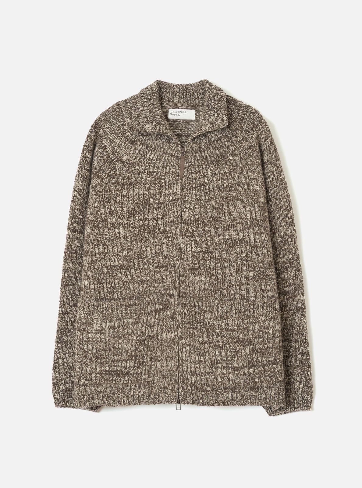 Ecru/Brown Lambswool Zip Cardigan