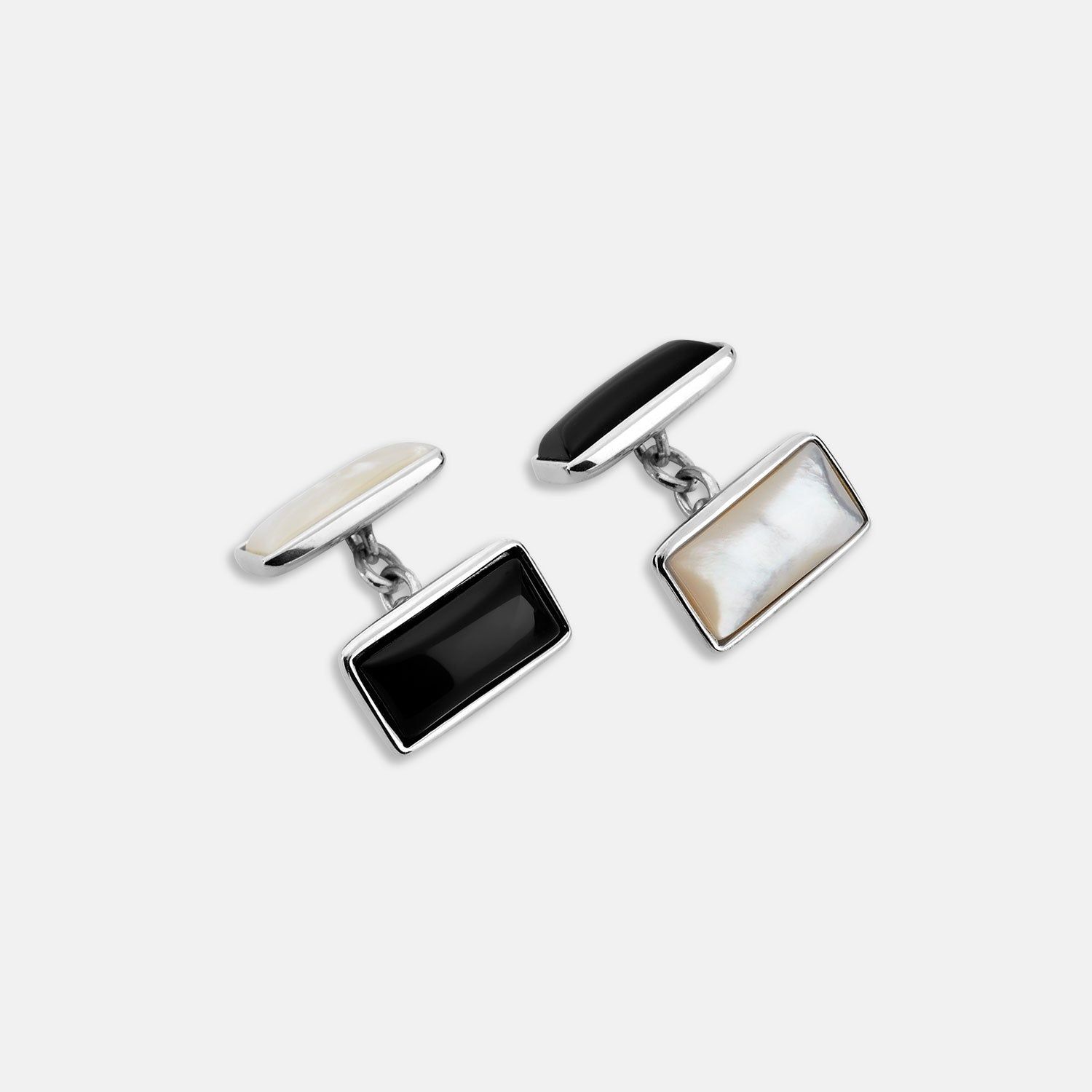 Reversible Monochrome Sterling Silver Rectangular Cufflinks