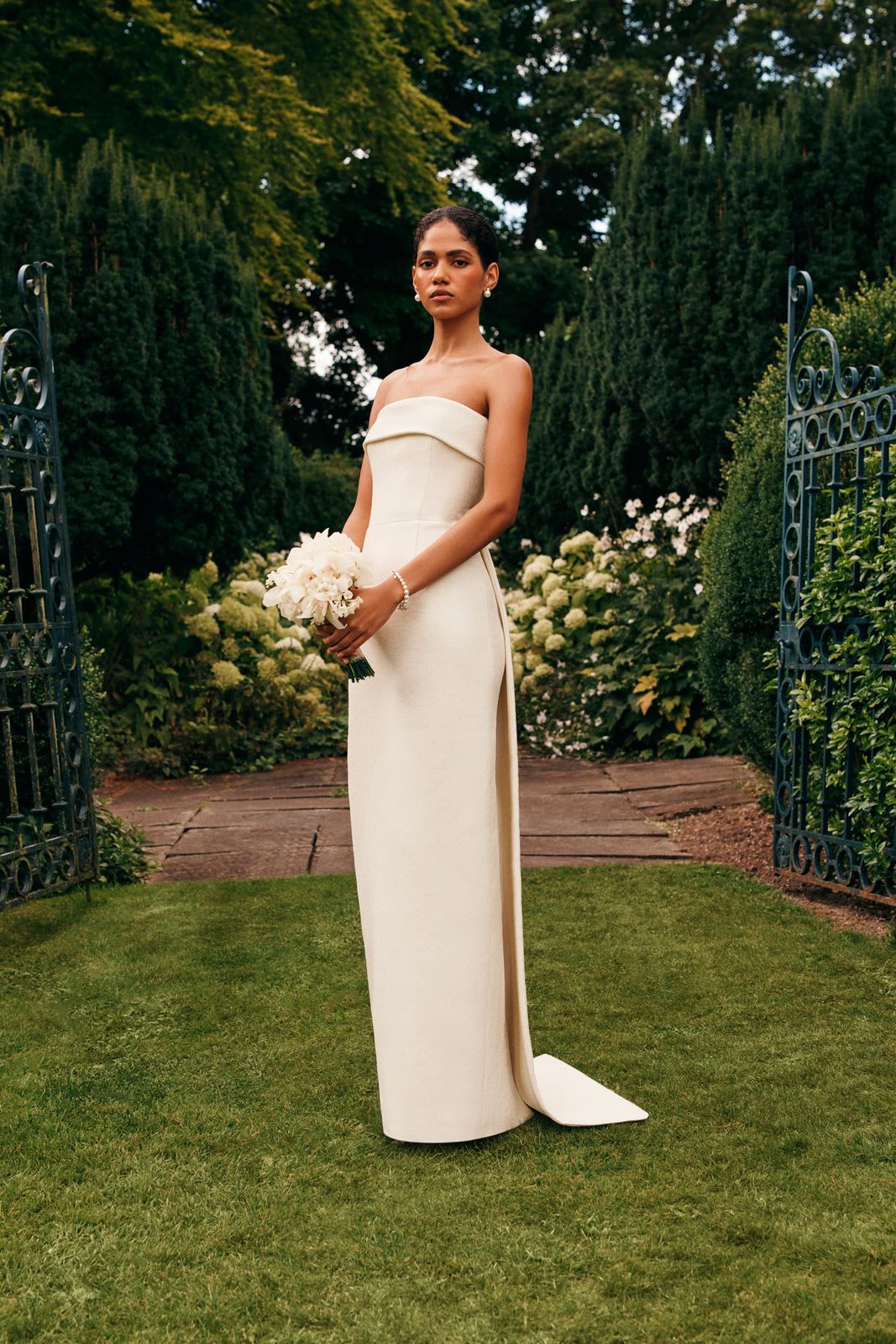 Keeley Bridal Dress with Marina Train in Ivory Double Cloque