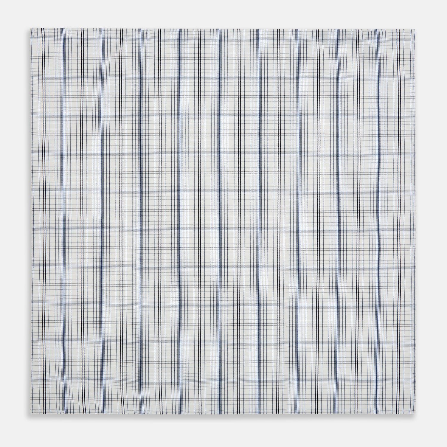 Blue and Navy Multi Check Hand-Rolled Handkerchief