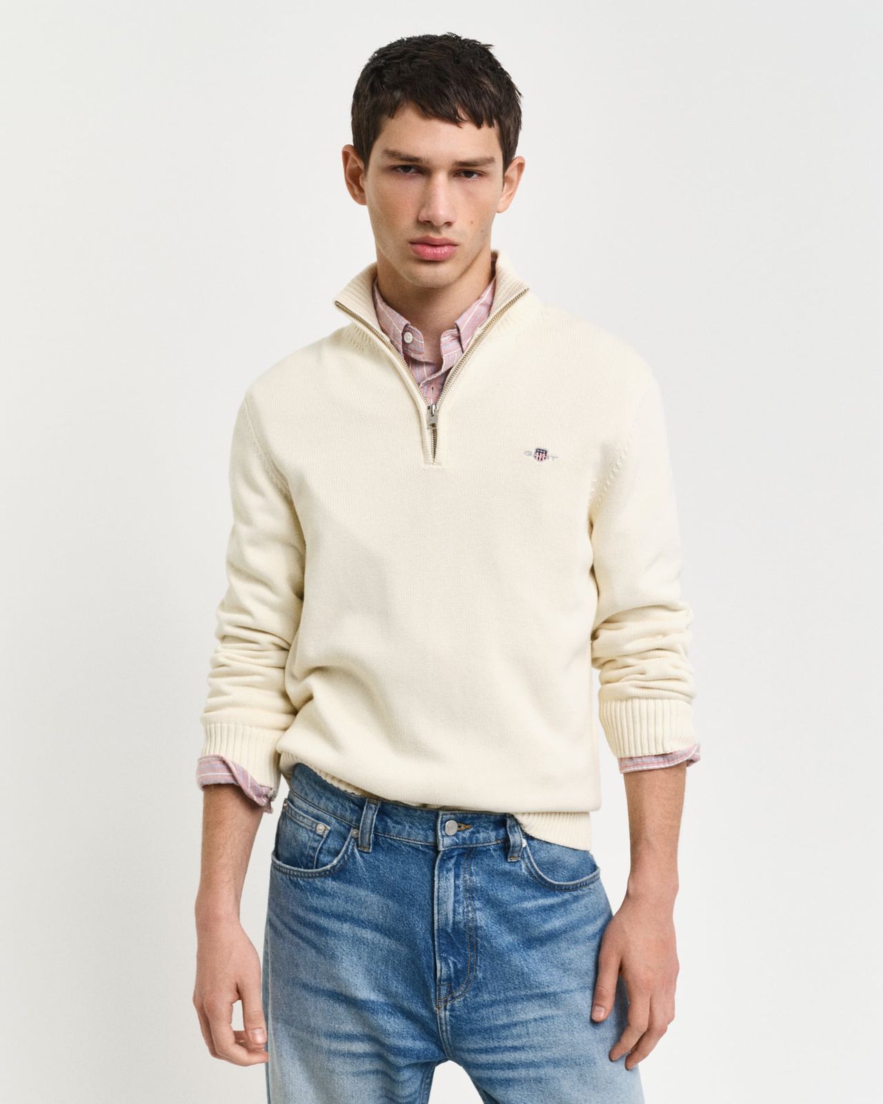 Casual Cotton Half-Zip Sweater - DK HAZELNUT MELANGE
