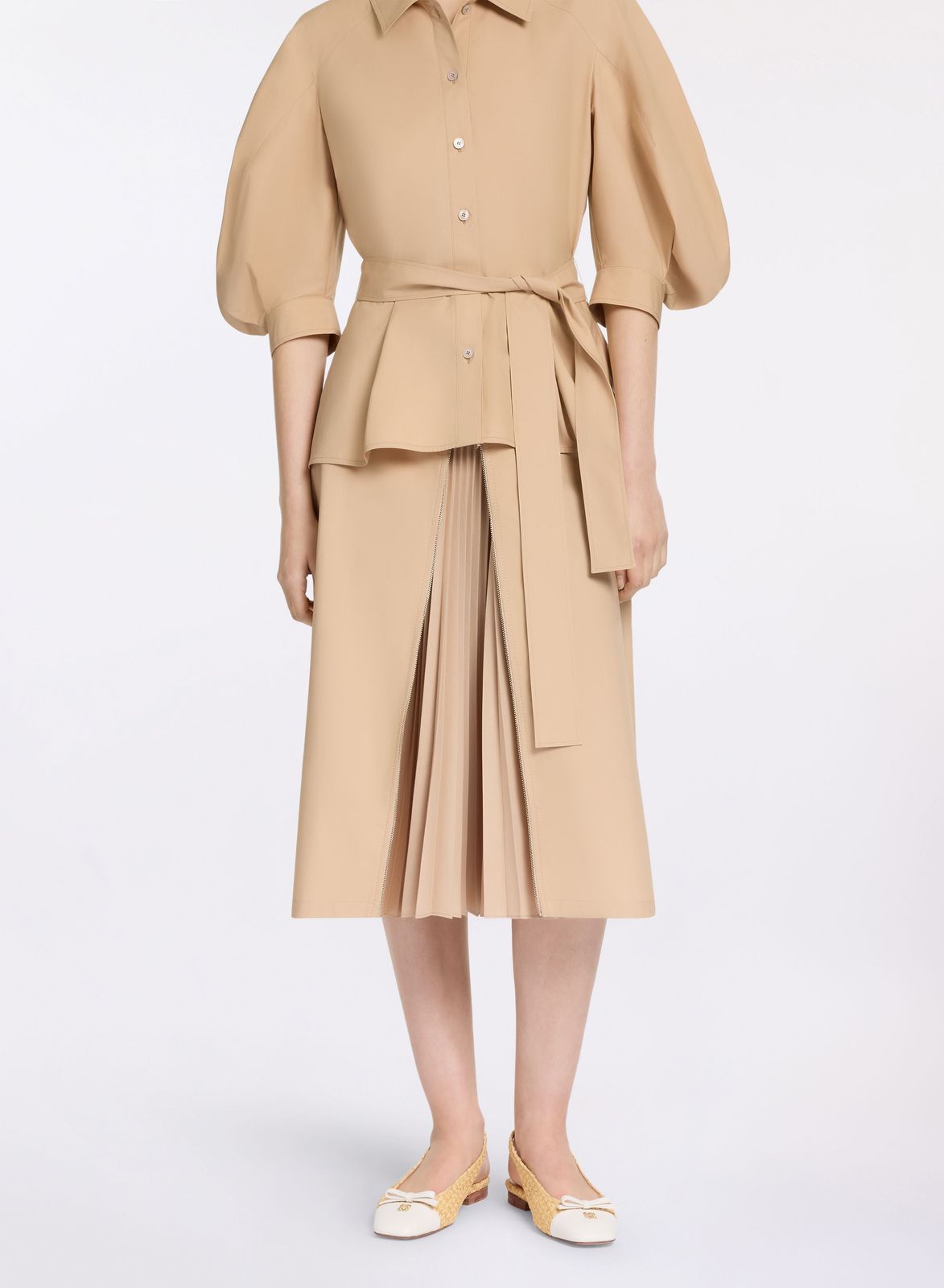 Cotton Midi Skirt with Pleats