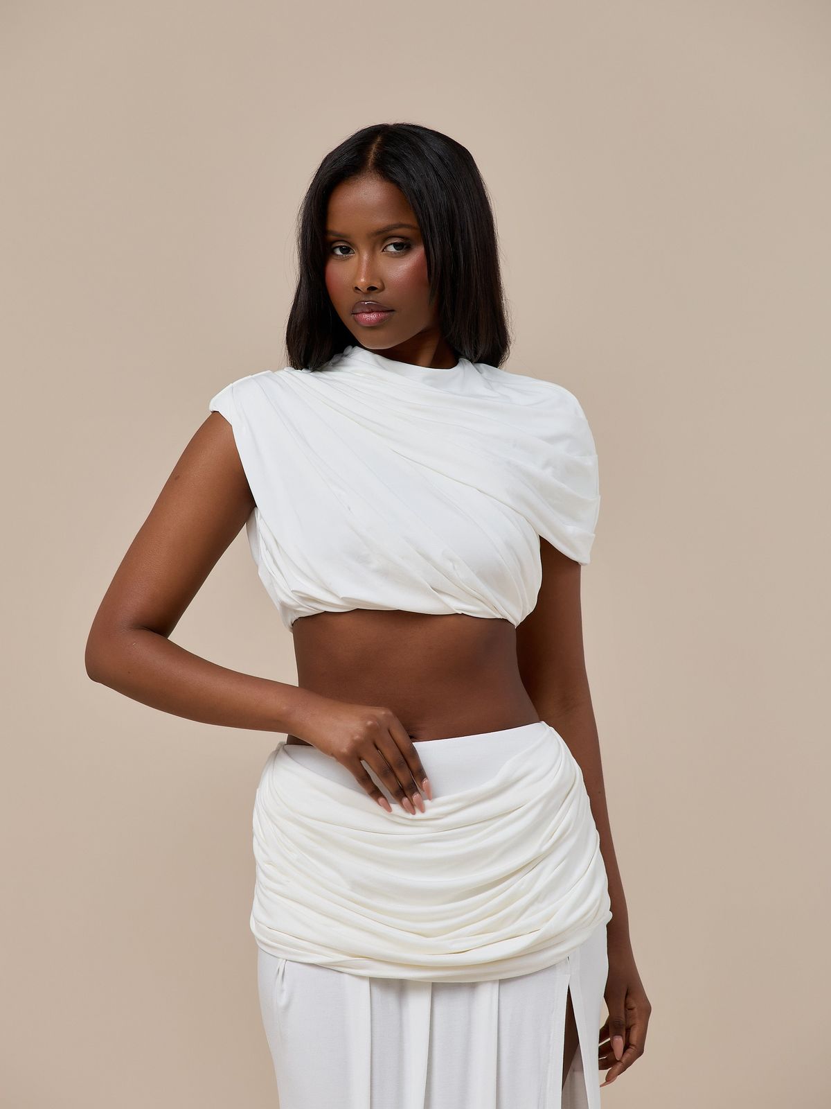 ATHENA DRAPE TOP | WHITE