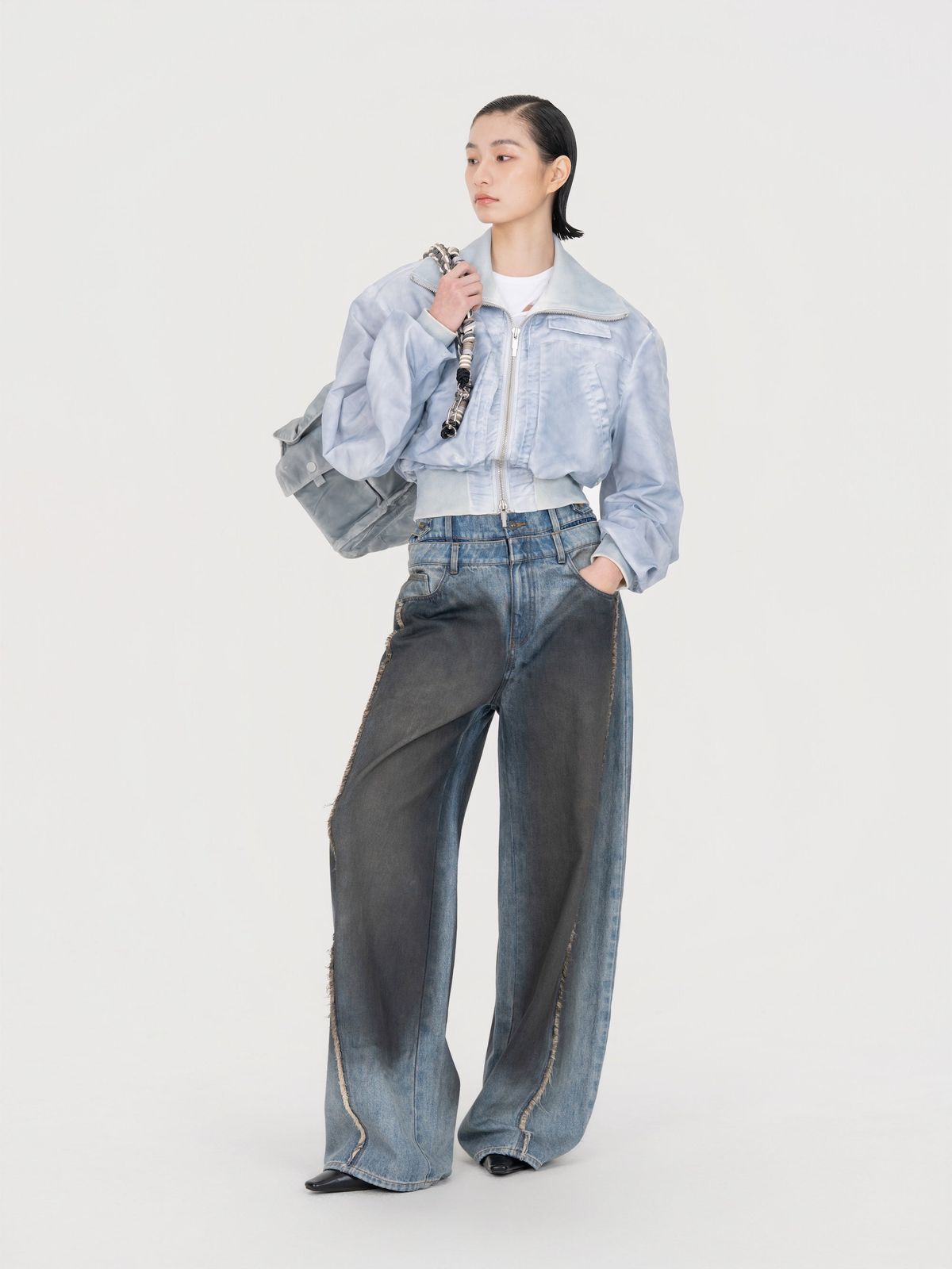CROP JACKET IN SPRAY PAINTED NYLON