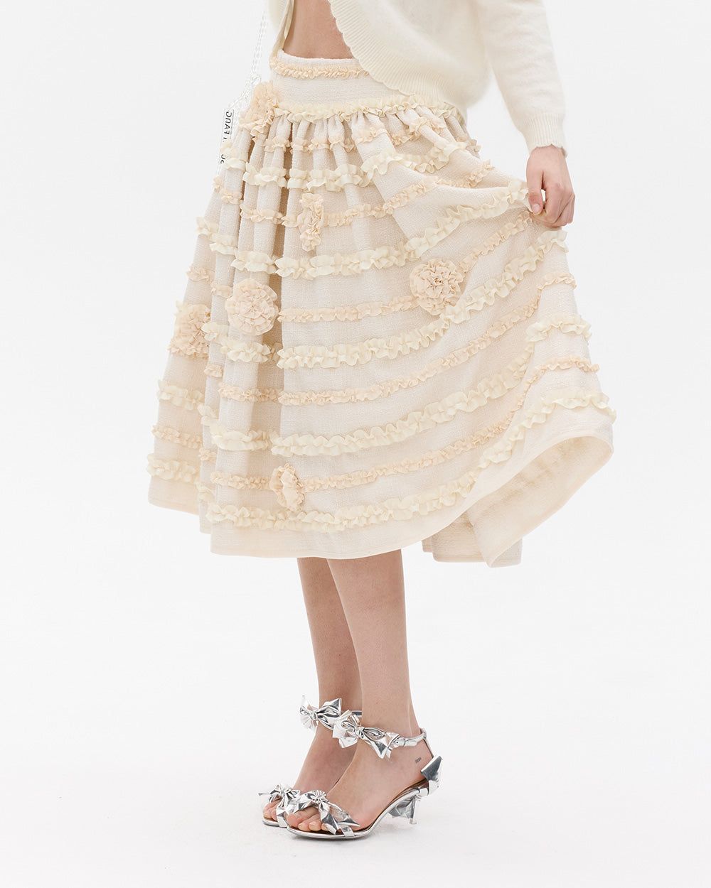 RIBBON ROSE TWEED SKIRT