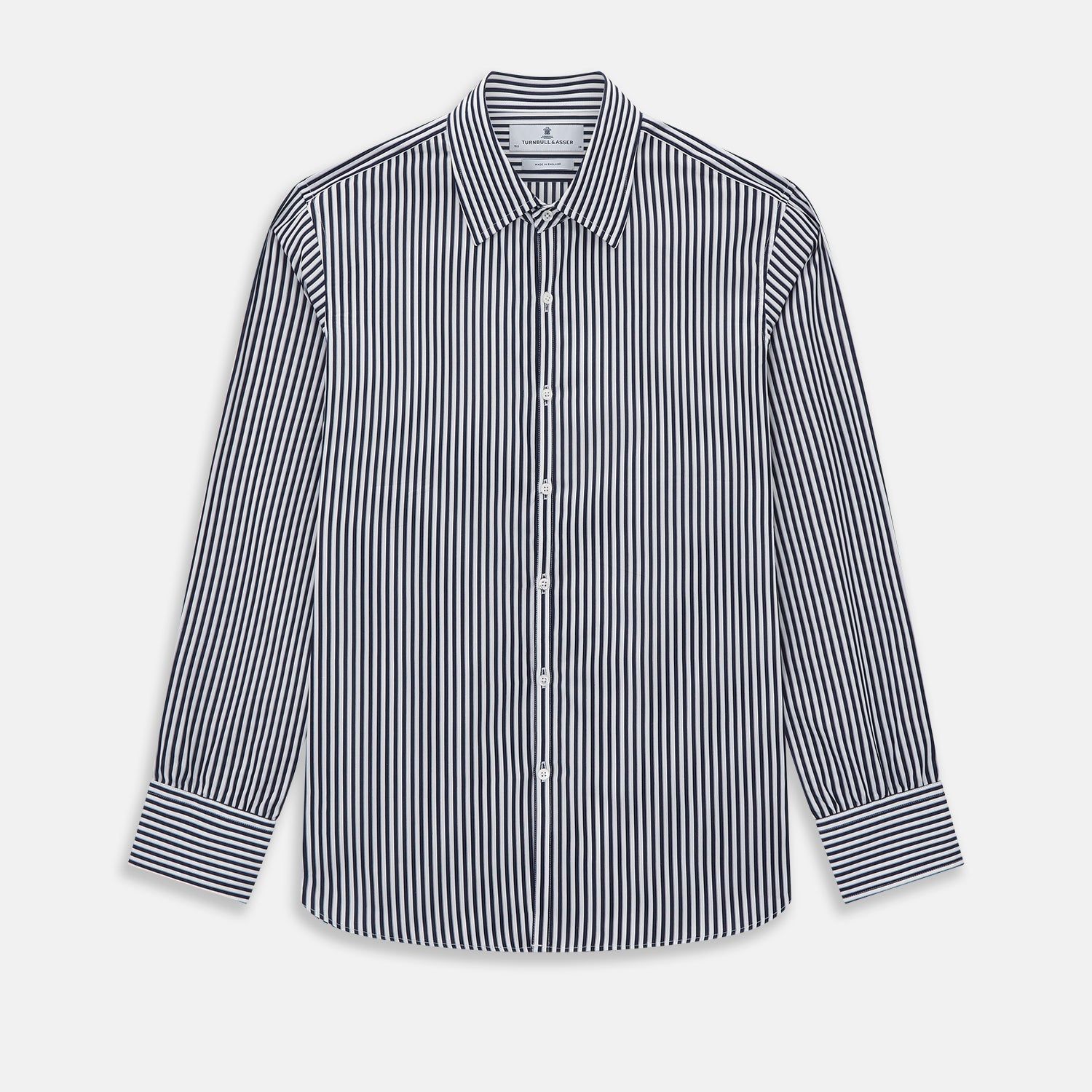 Westminster Double Striped Navy and White Regular Fit Shirt in Cotton