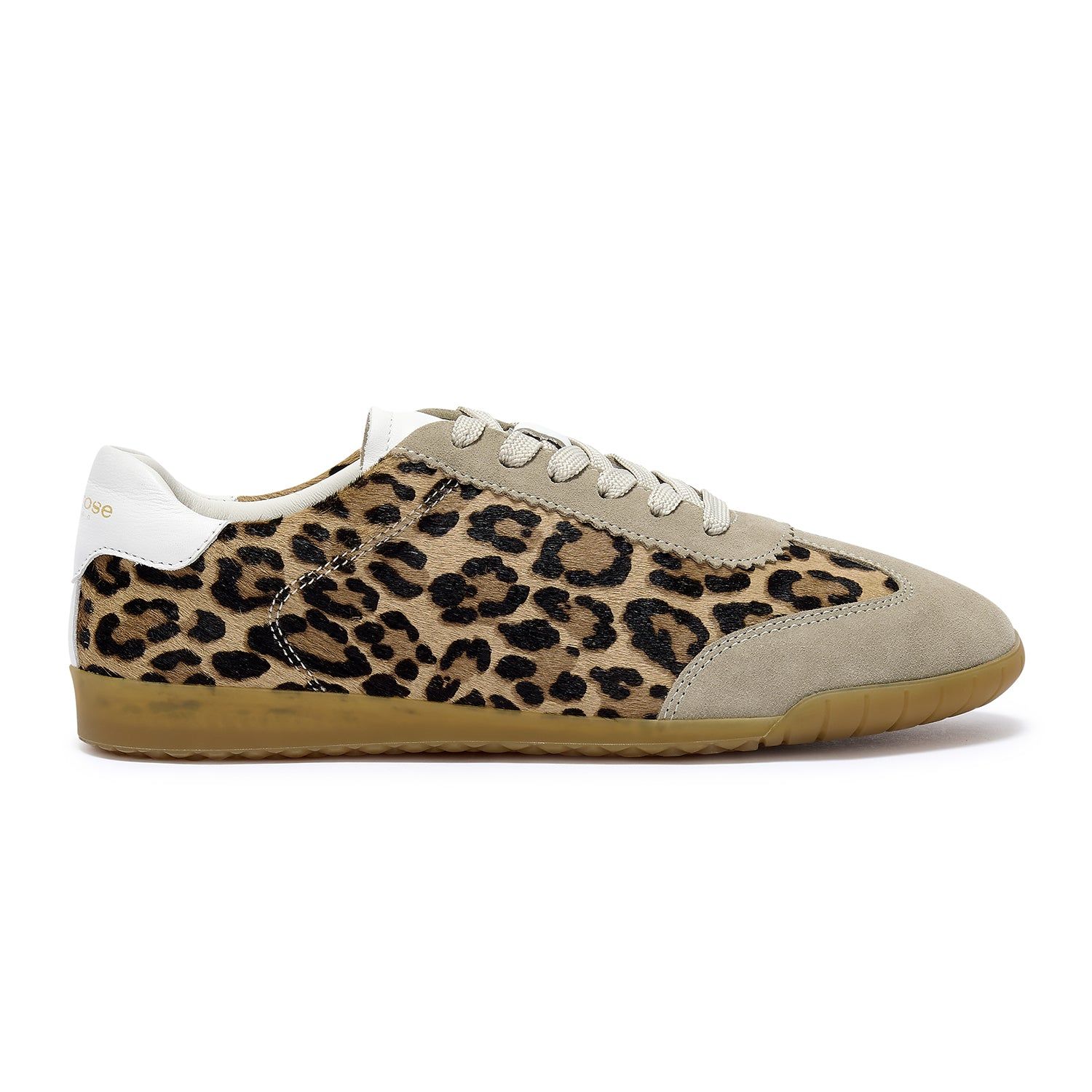 Moorgate Women's Leopard Print Leather Trainer - Beige