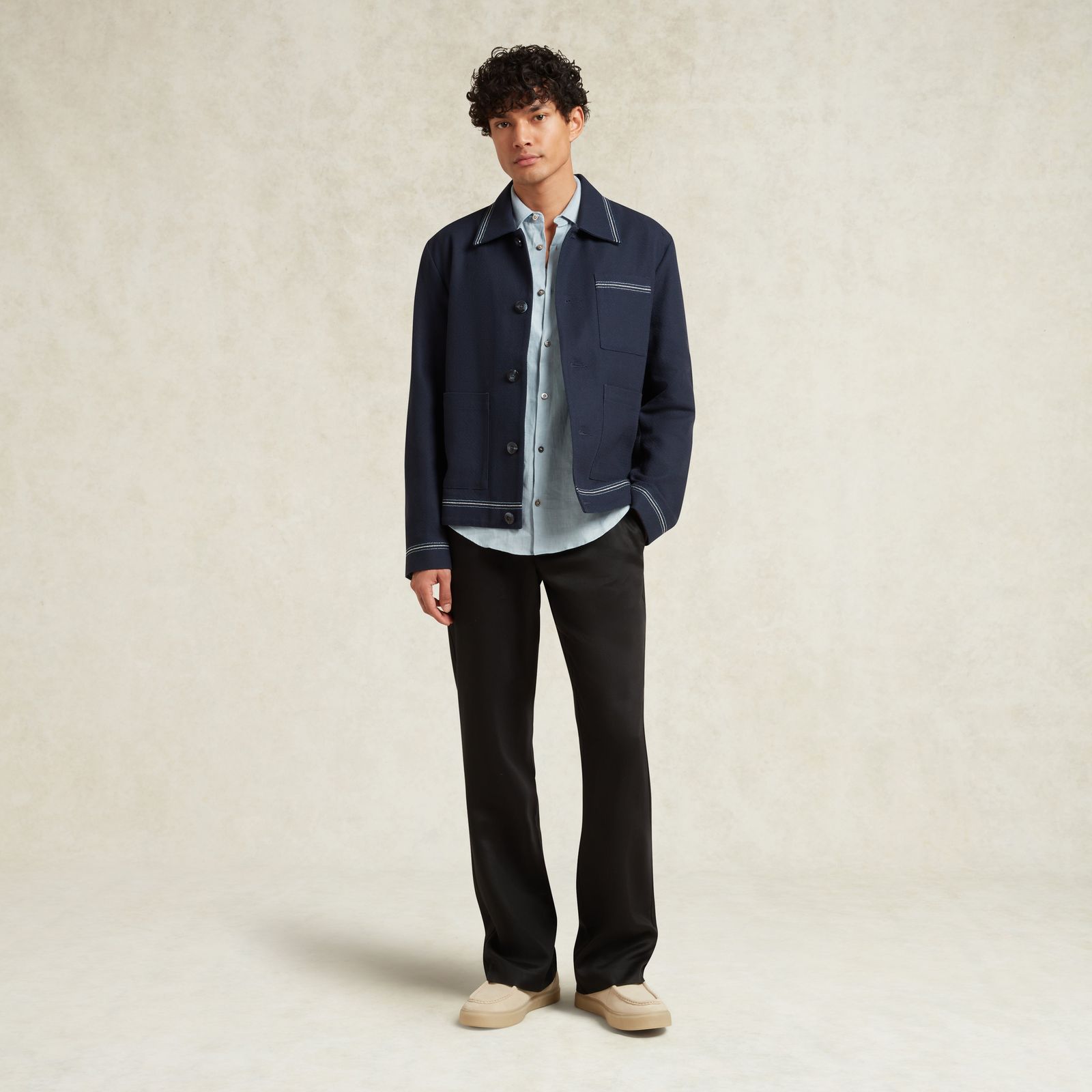CRUZ EMBROIDERED LIGHTWEIGHT COTTON JACKET - NAVY