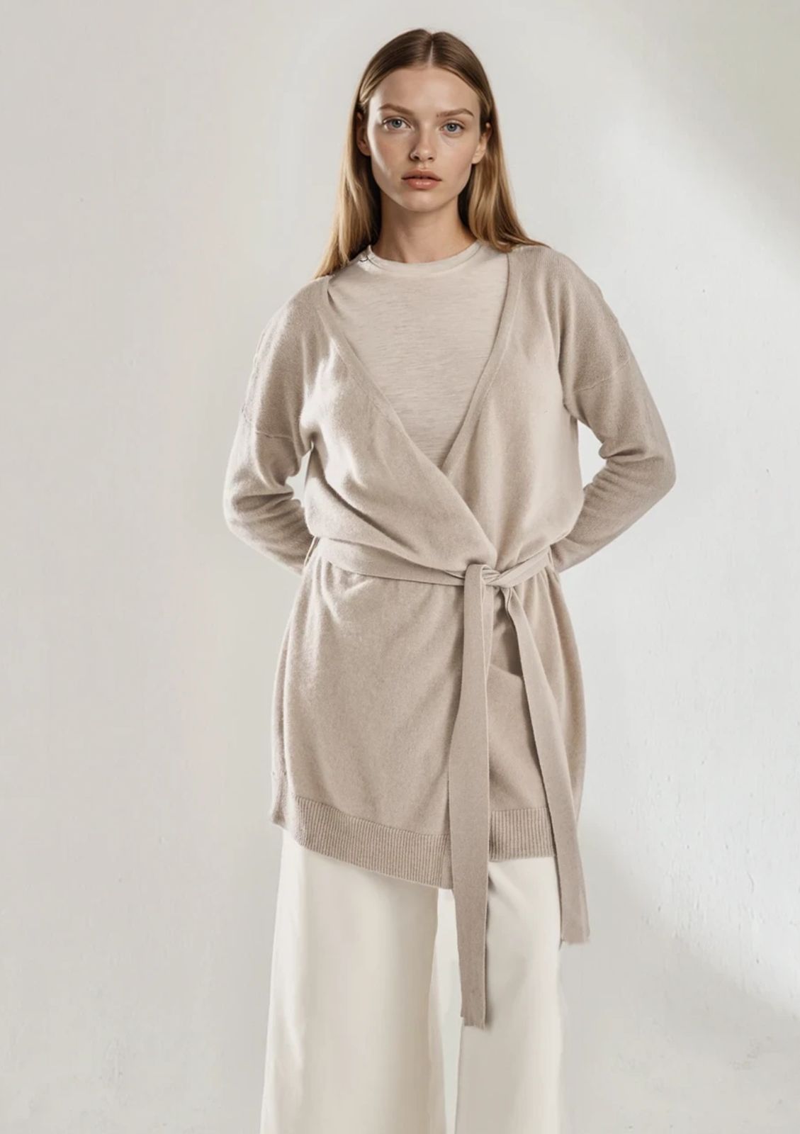 Cashmere Wrap Cardigan in Jute