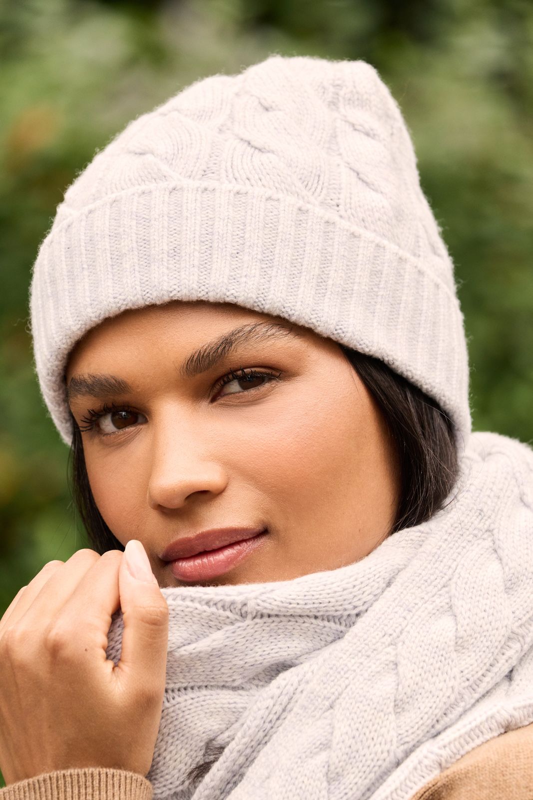 Grey Vail Cable Knit Beanie