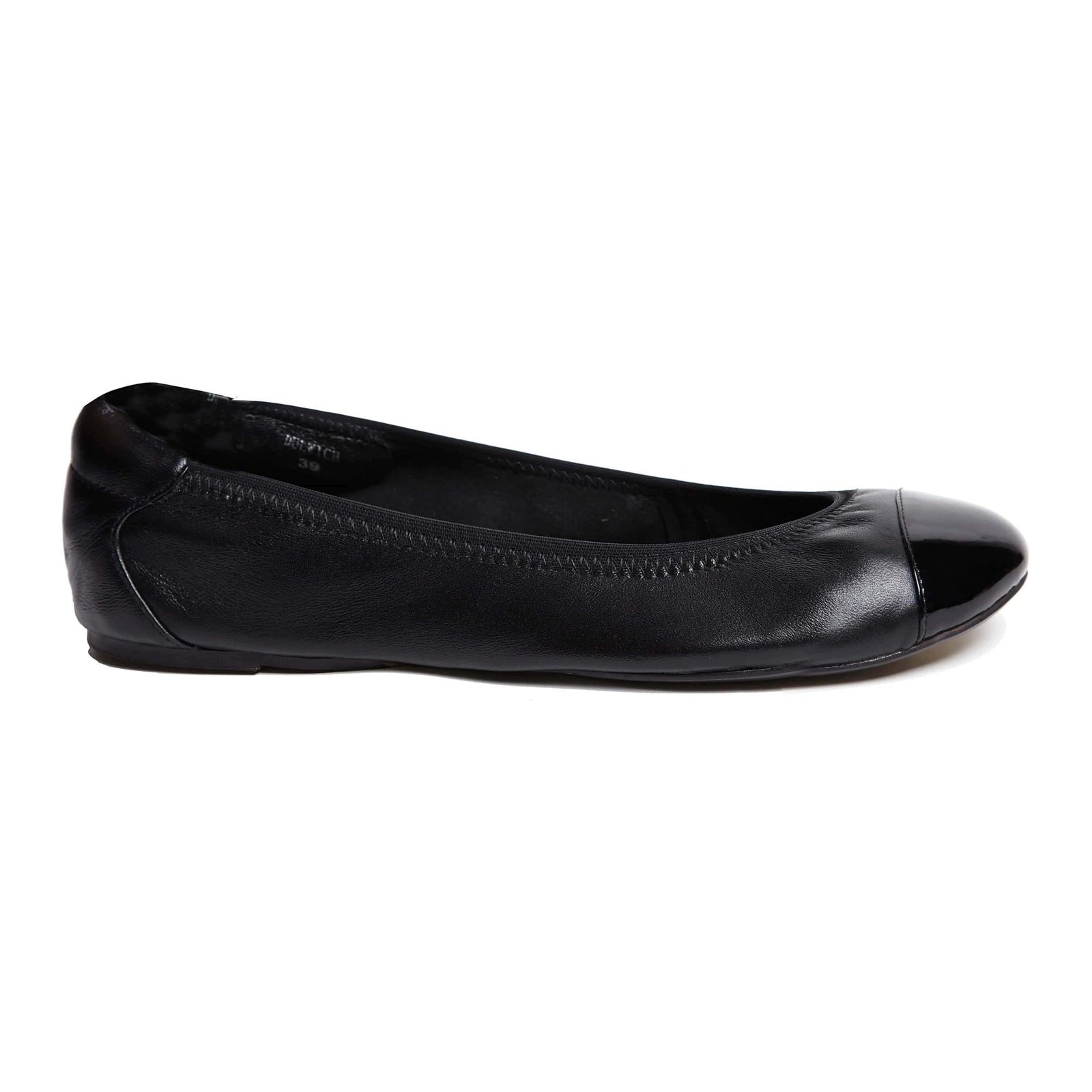 Harrow - Black Leather Ballet Flats with Black Toe Cap