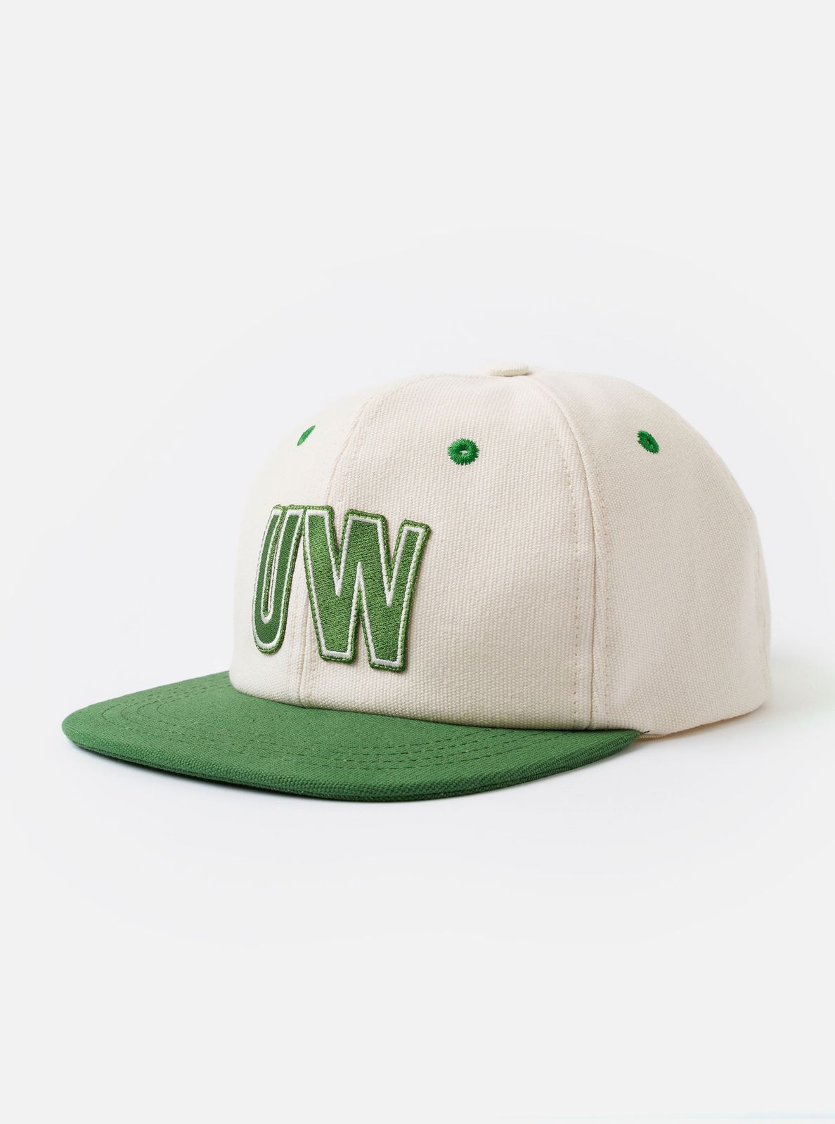 Ecru/Green Canvas Baseball Hat