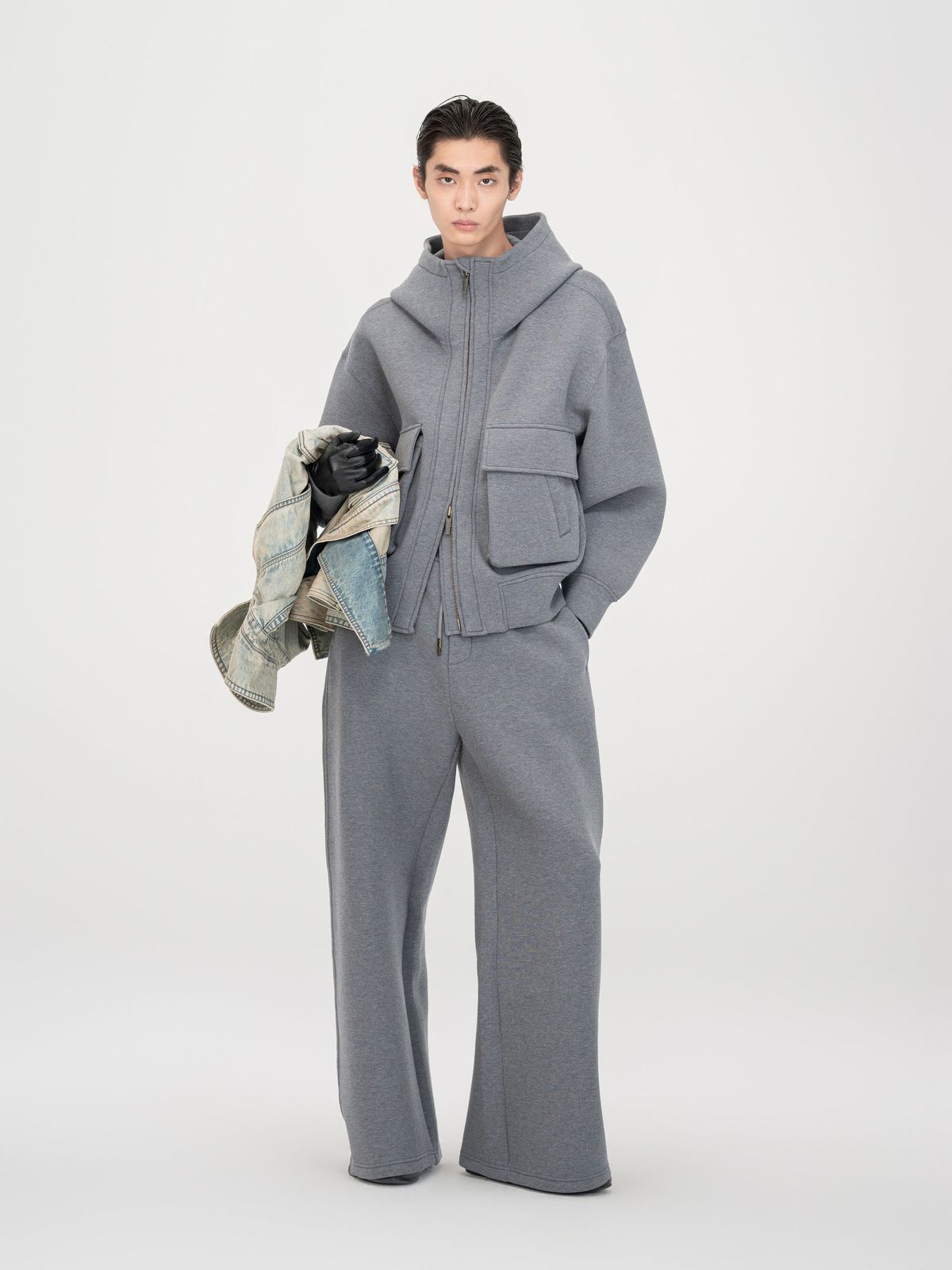 GREY SPACER ZIP-UP HOODIE