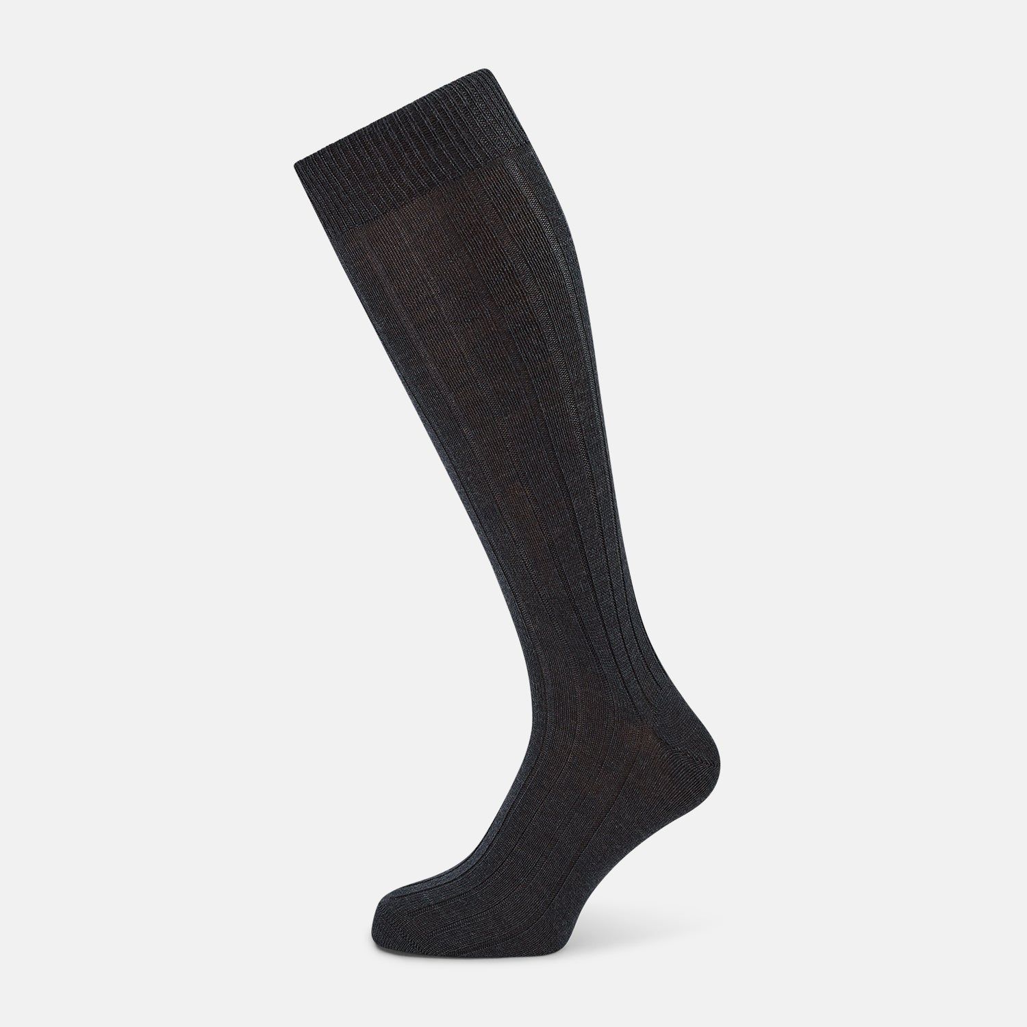 Charcoal Ribbed Wool Long Socks