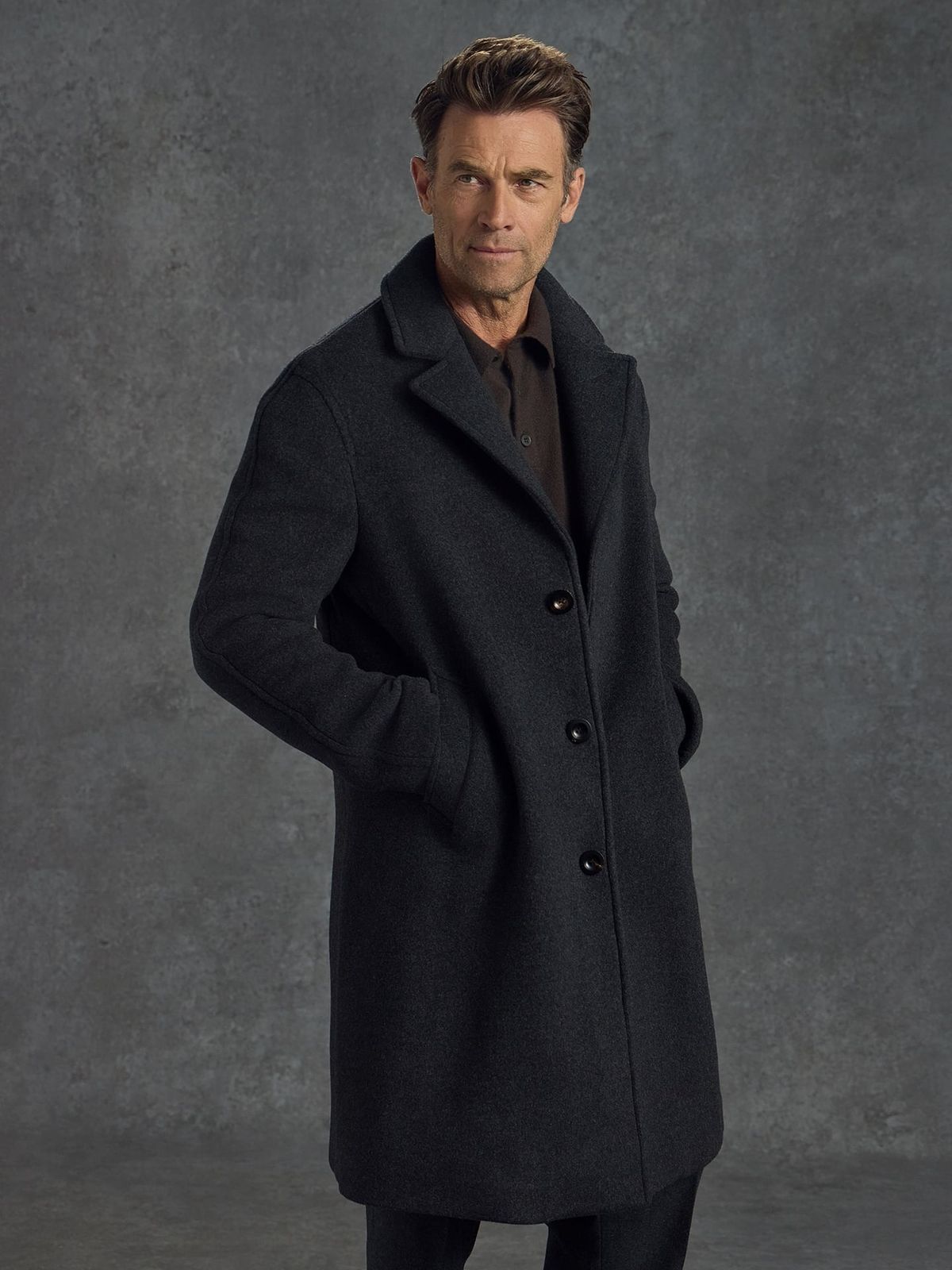 The Woollen Crew Coat - Charcoal
