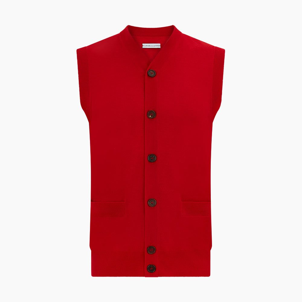 Red Fine Merino V-Neck Sleeveless Cardigan