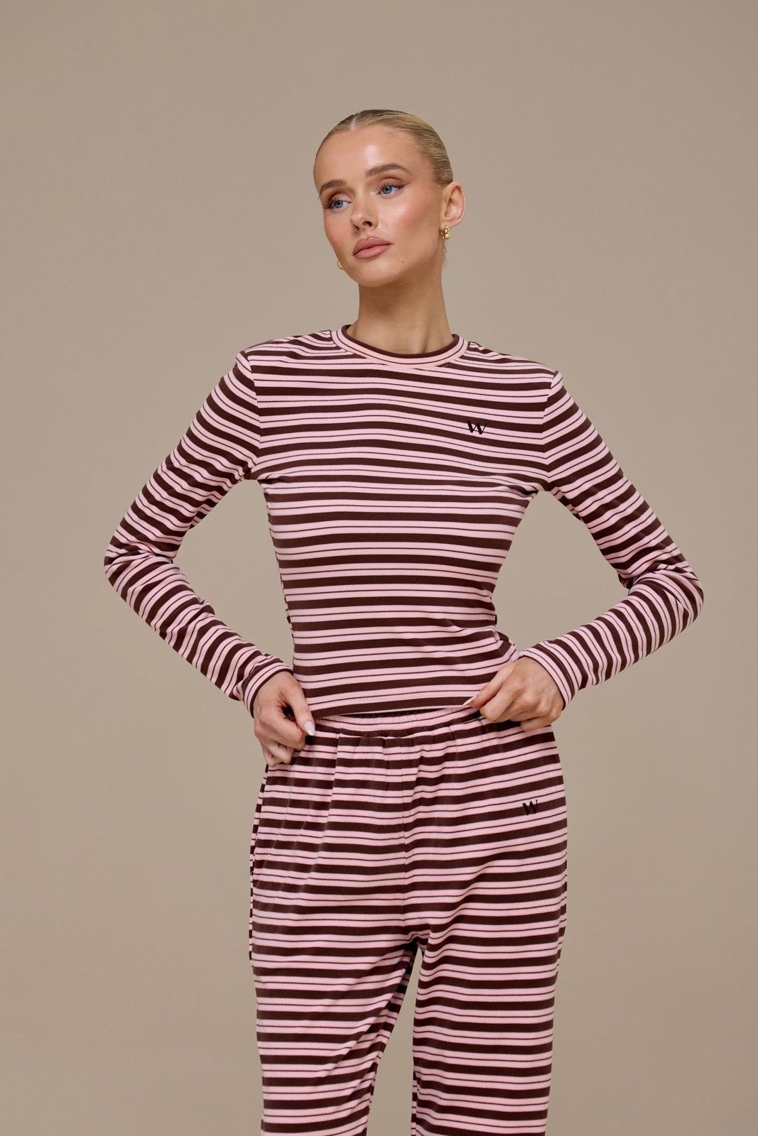 FRANKIE LONG SLEEVE ROUND NECK TOP | BROWN & PINK
