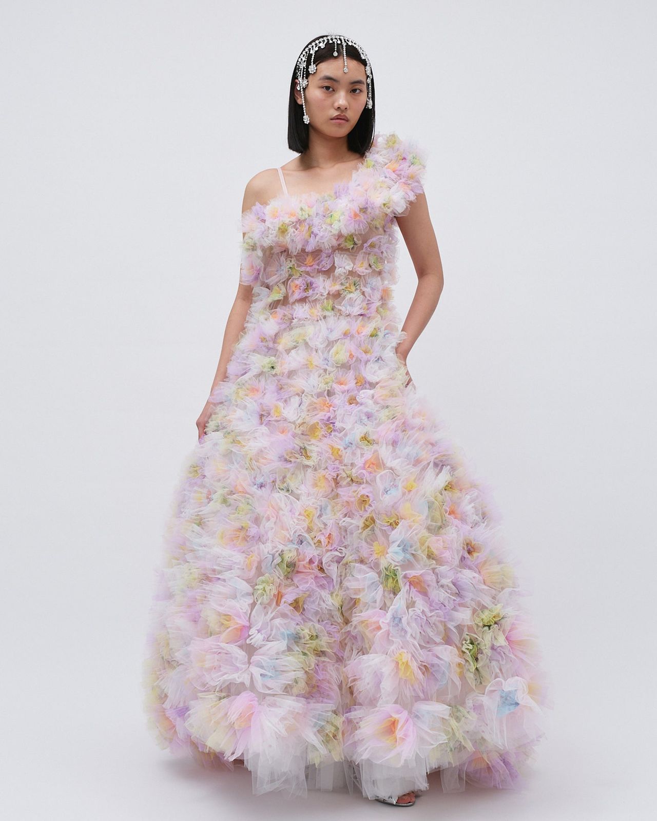 AIR-FLOWERS CLUSTERED BRIDAL GOWN