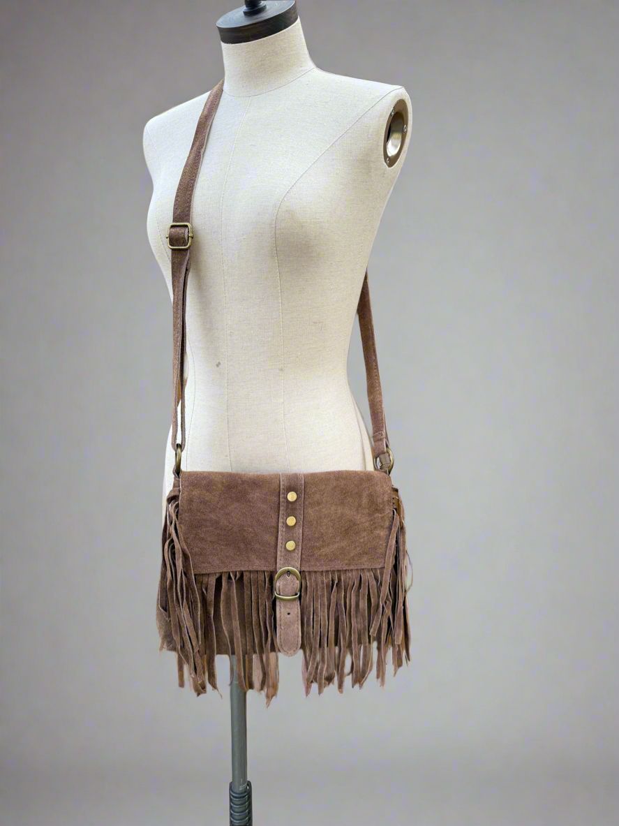 Suede Fringed Messenger Bag