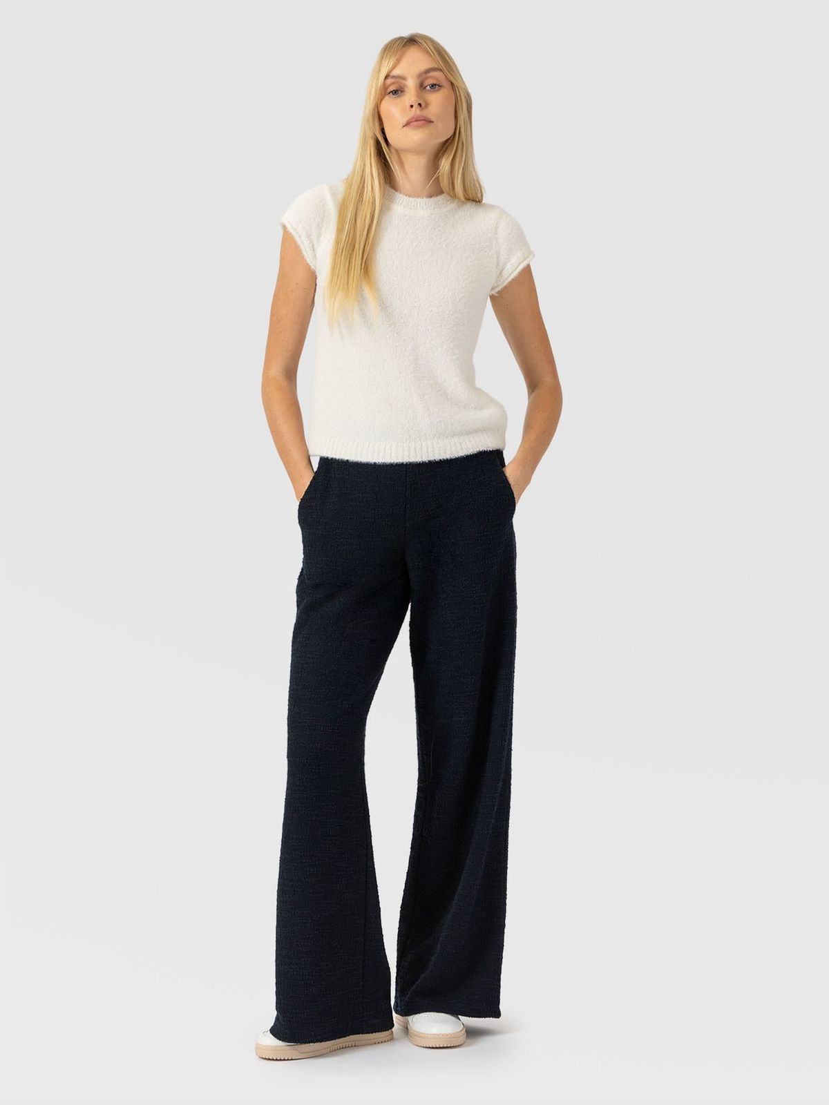Keller Wide Leg Pant - Navy Boucle